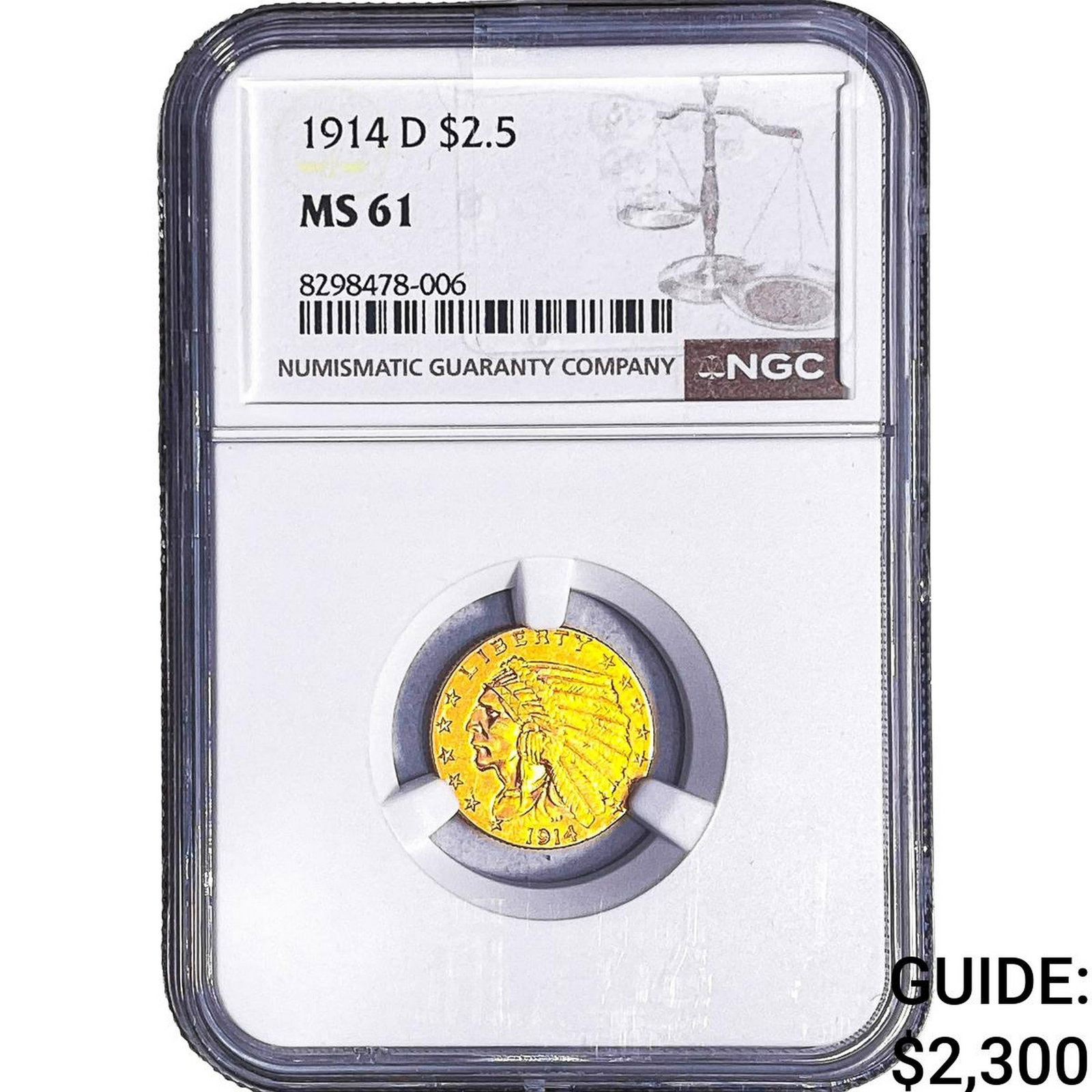 1914-D $2.50 Gold Quarter Eagle NGC MS61: 1914-D $2.50 Gold Quarter Eagle NGC MS61