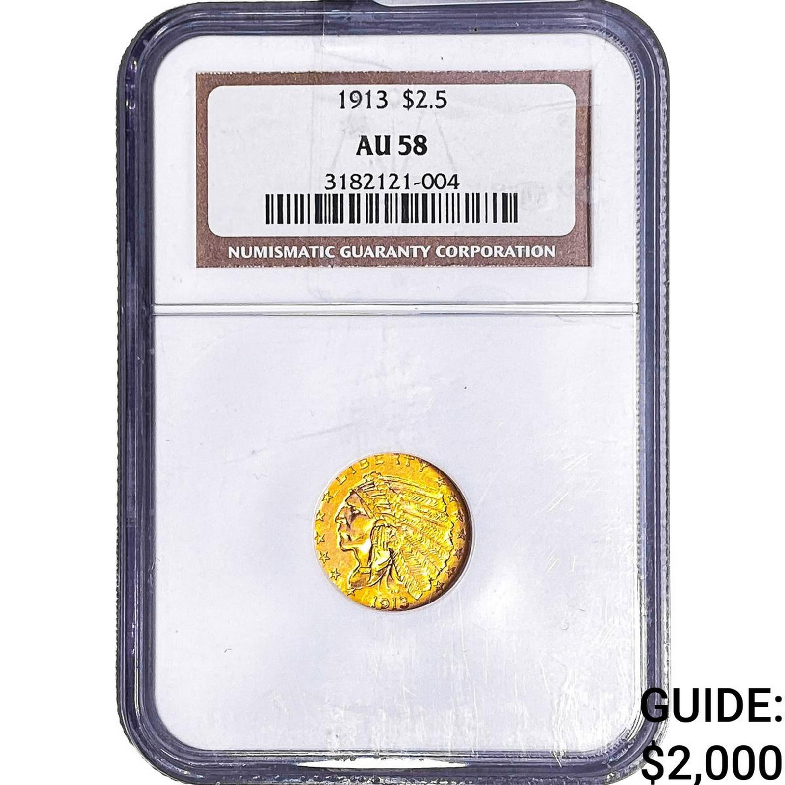 1913 $2.50 Gold Quarter Eagle NGC AU58: 1913 $2.50 Gold Quarter Eagle NGC AU58