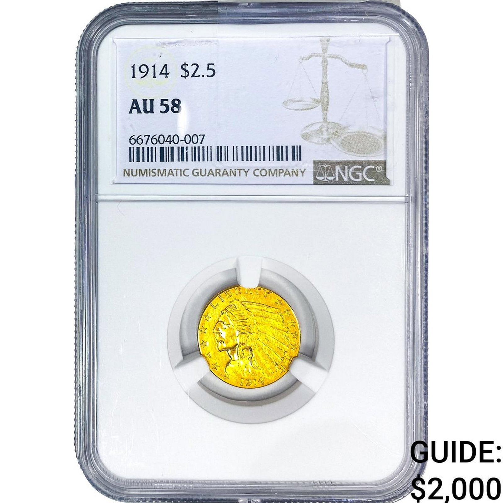 1914 $2.50 Gold Quarter Eagle NGC AU58: 1914 $2.50 Gold Quarter Eagle NGC AU58