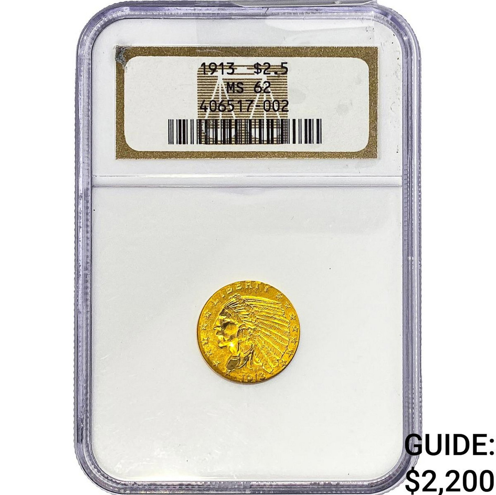 1913 $2.50 Gold Quarter Eagle NGC MS62: 1913 $2.50 Gold Quarter Eagle NGC MS62