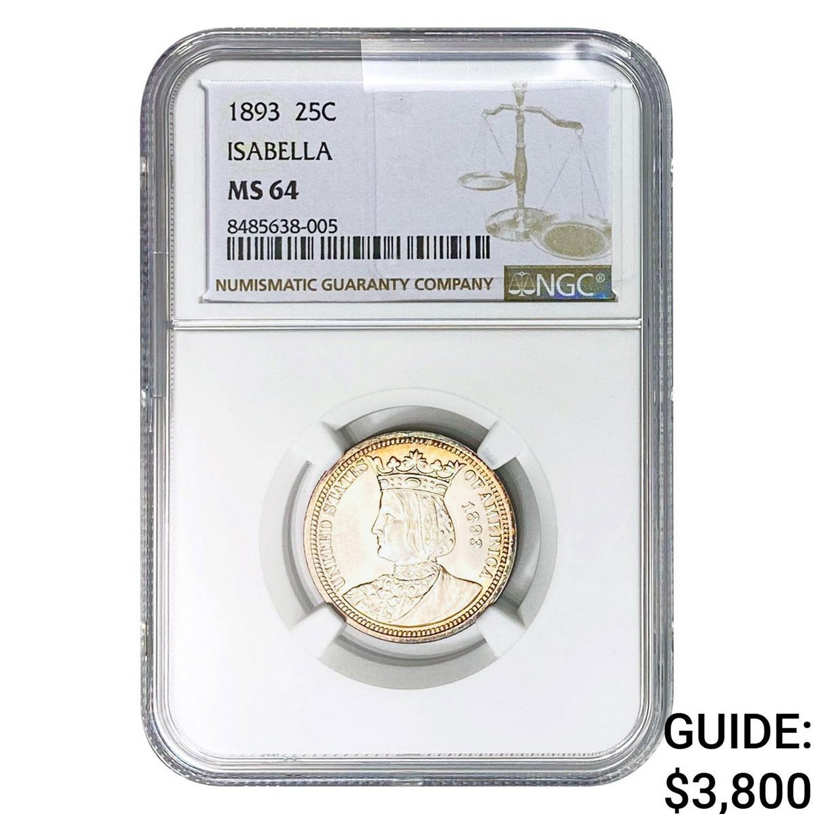 1893 Isabella Silver Quarter NGC MS64: 1893 Isabella Silver Quarter NGC MS64