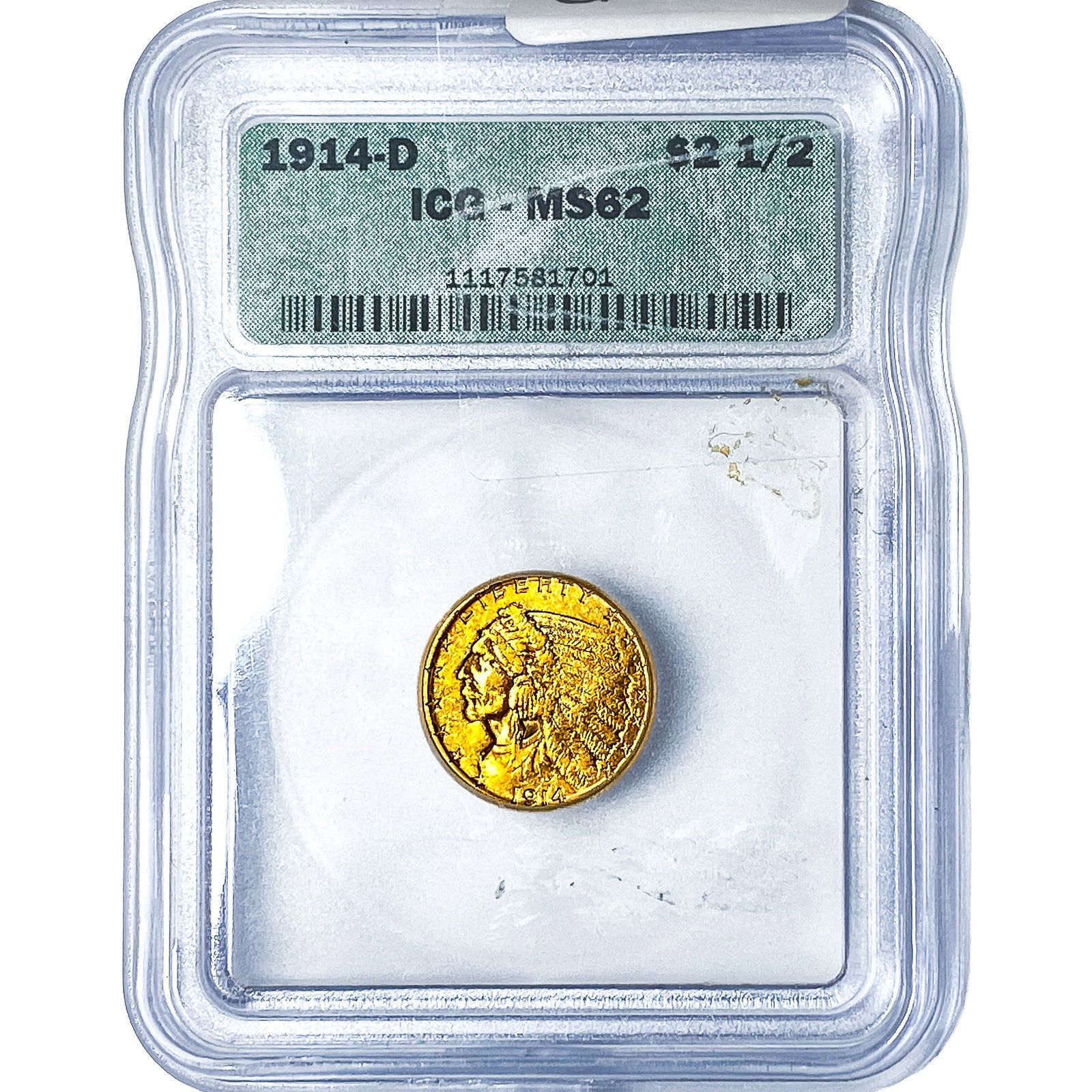 1914-D $2.50 Gold Quarter Eagle ICG MS62: 1914-D $2.50 Gold Quarter Eagle ICG MS62