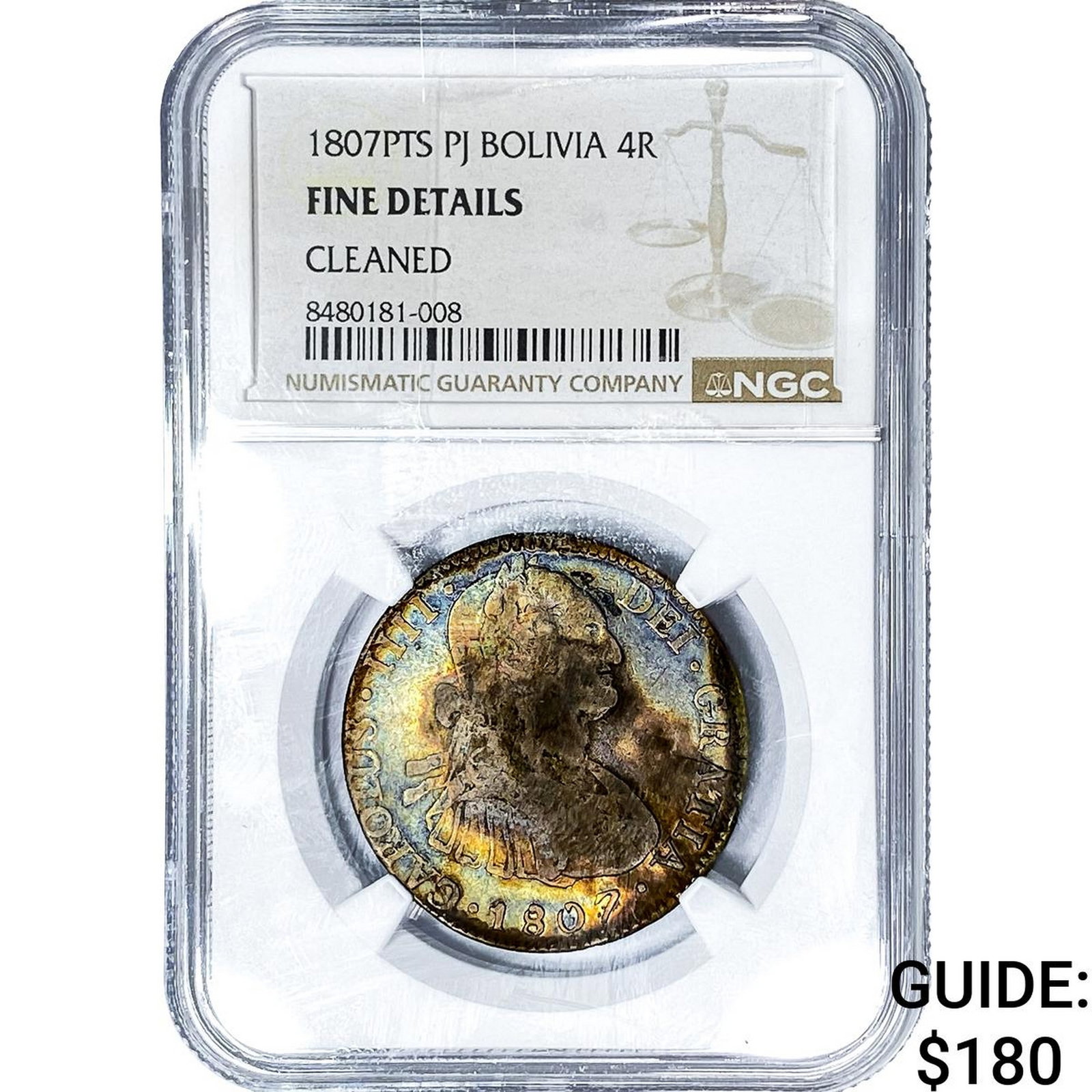 1807-PTS Colonial Spain Silver 4 Reales Toned! NGC F Details: 1807-PTS Colonial Spain Silver 4 Reales Toned! NGC F Details