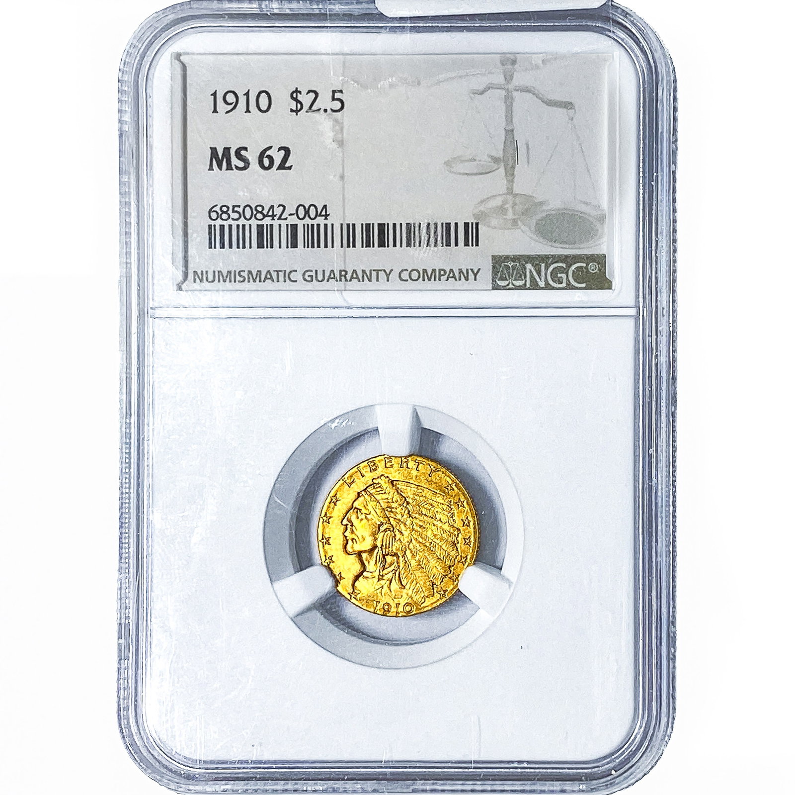 1910 $2.50 Gold Quarter Eagle NGC MS62: 1910 $2.50 Gold Quarter Eagle NGC MS62