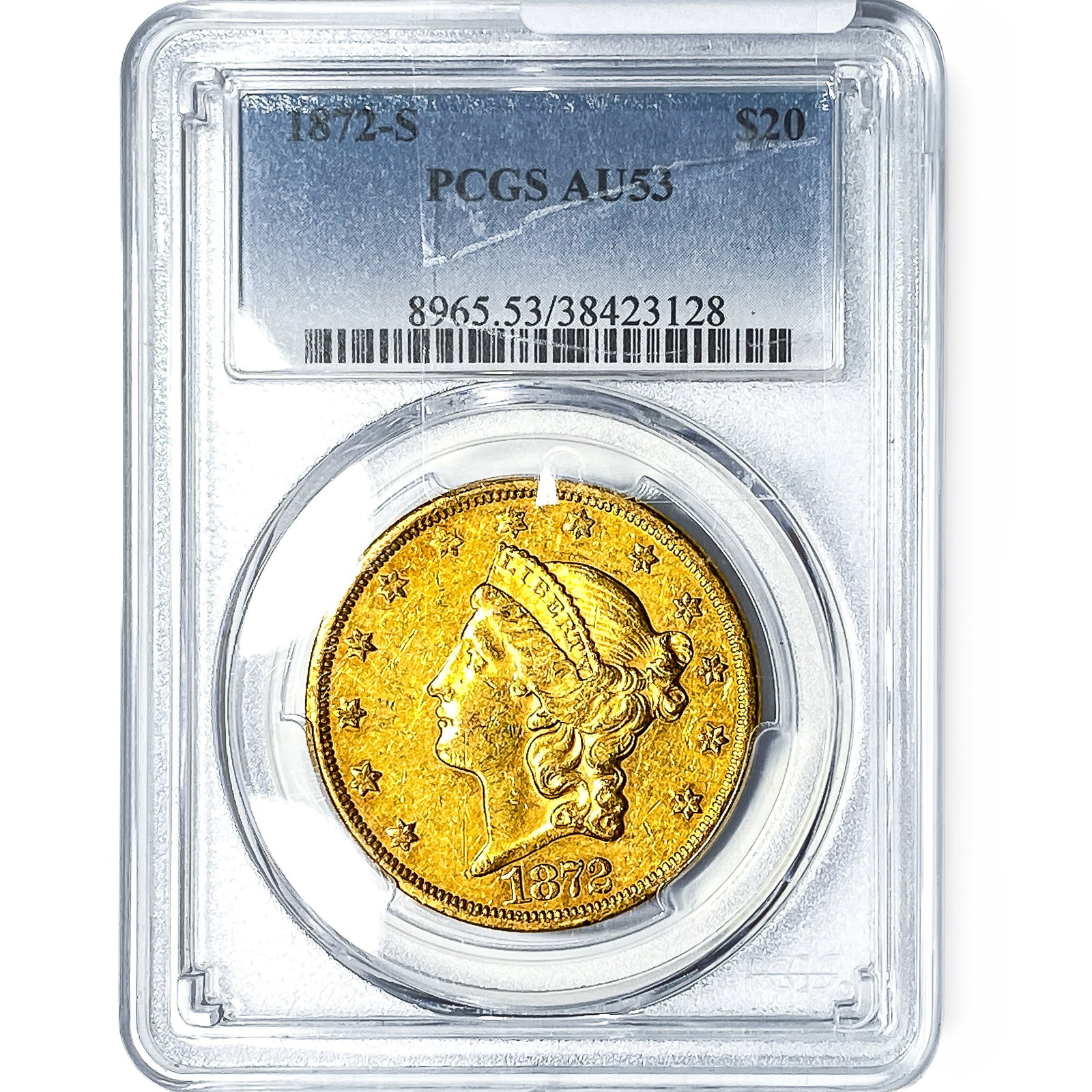 1872-S $20 Gold Double Eagle PCGS AU53: 1872-S $20 Gold Double Eagle PCGS AU53