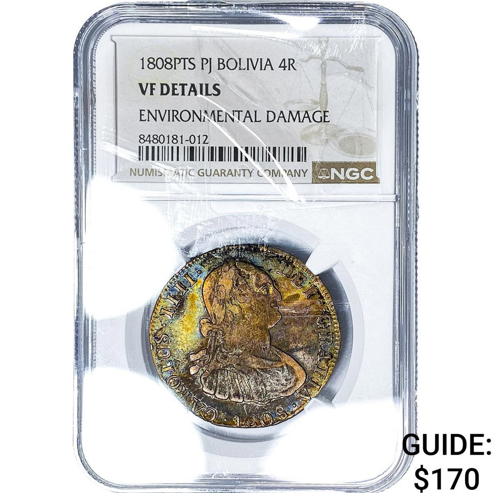 1808-PTS Colonial Spain Silver 4 Reales Toned! NGC VF Details (1 of 2)
