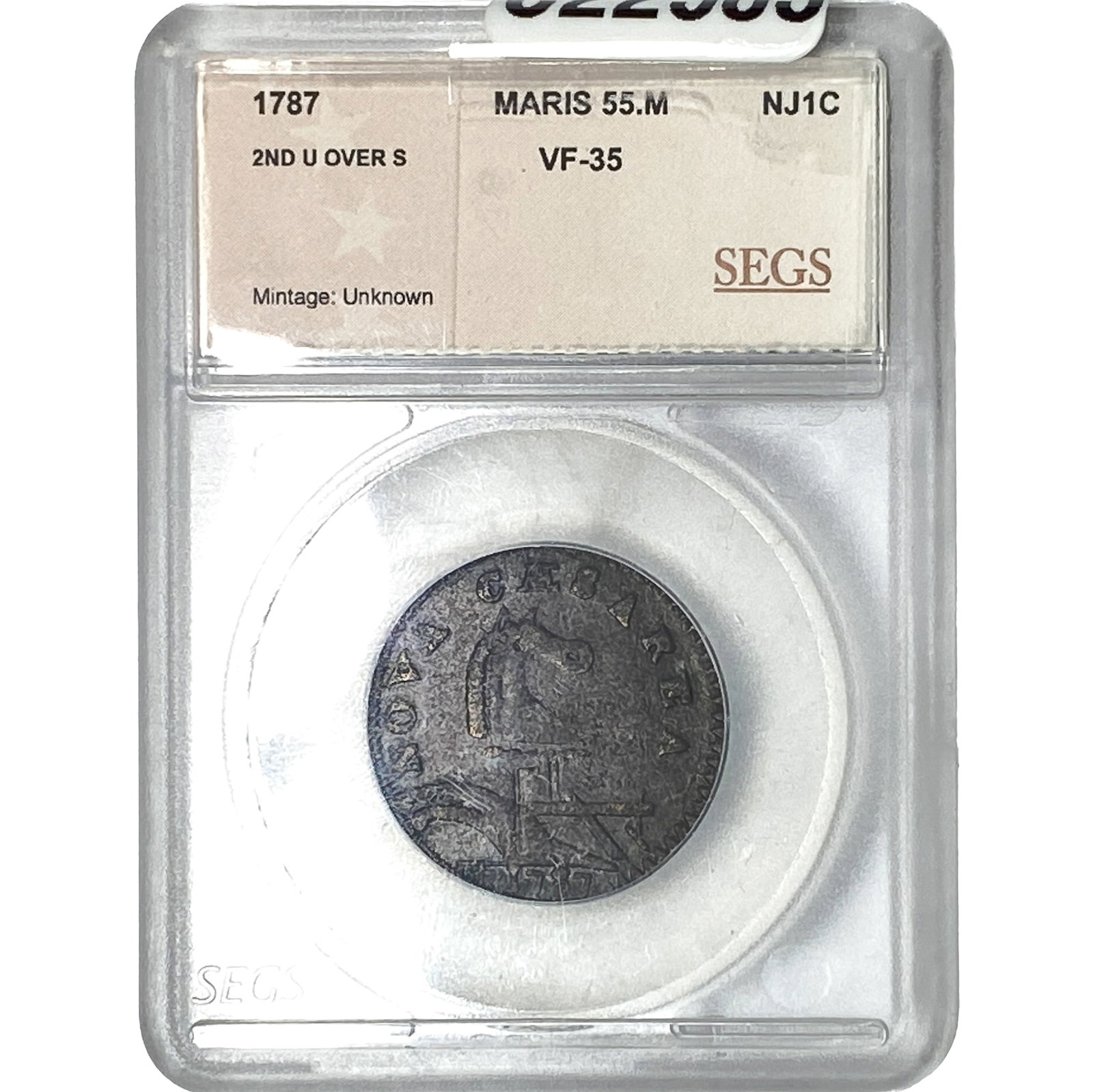 1787 New Jersey 1C Maris 55.M 2nd U over S VF35: 1787 New Jersey 1C Maris 55.M 2nd U over S VF35