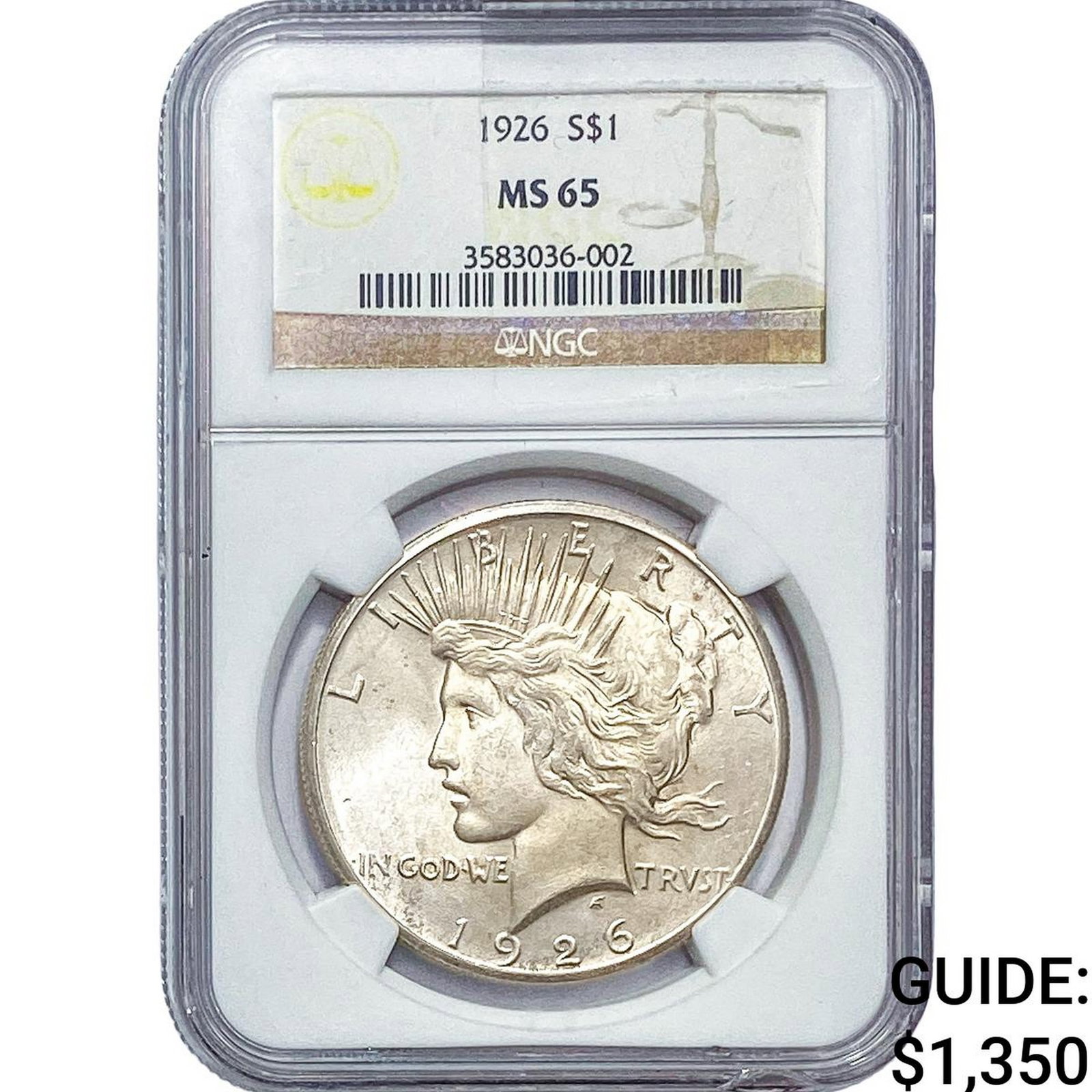 1926 Silver Peace Dollar NGC MS65: 1926 Silver Peace Dollar NGC MS65