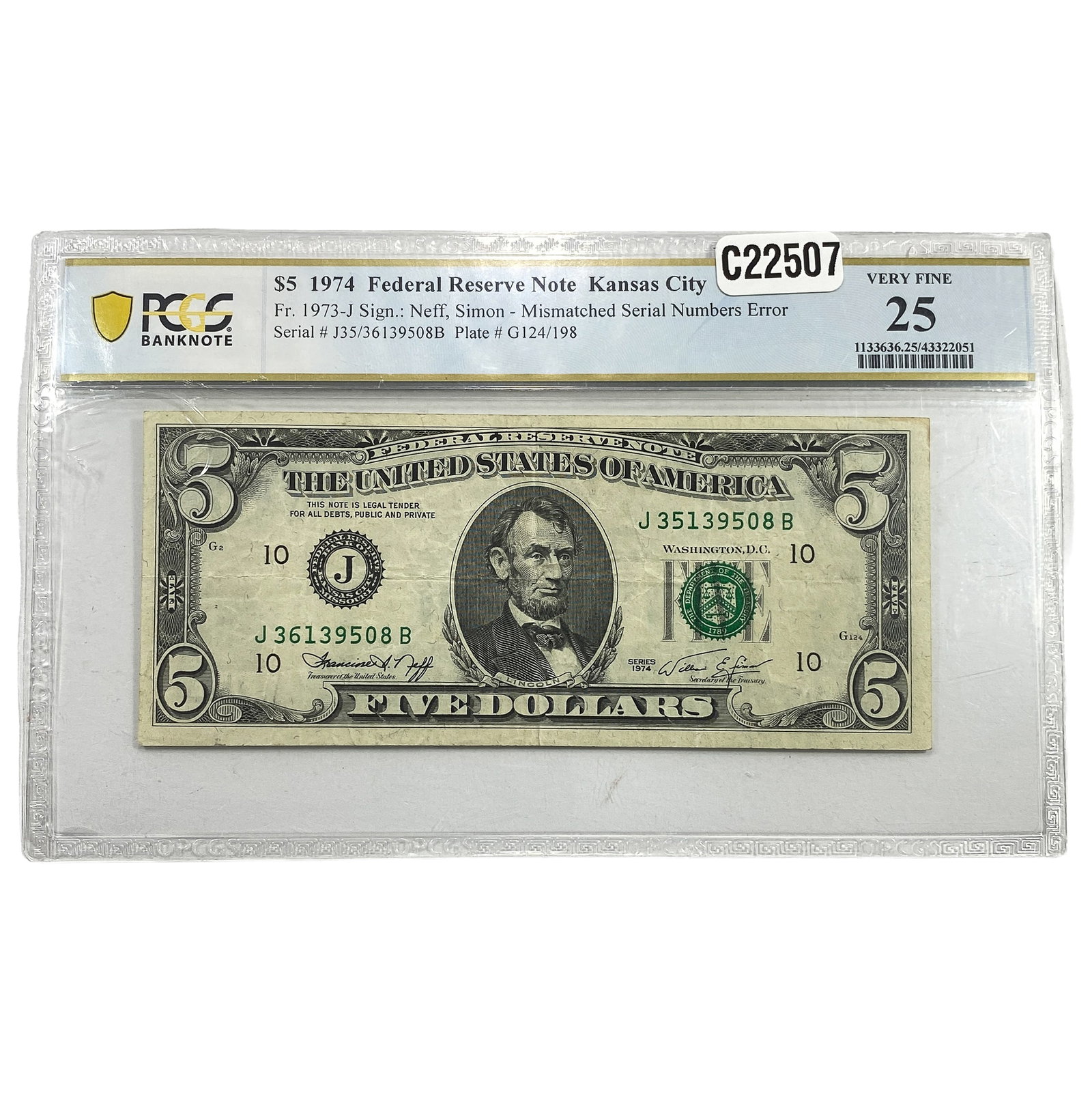 1974 $5 Federal Reserve Note Kansas City- Error: 1974 $5 Federal Reserve Note Kansas City- Error
