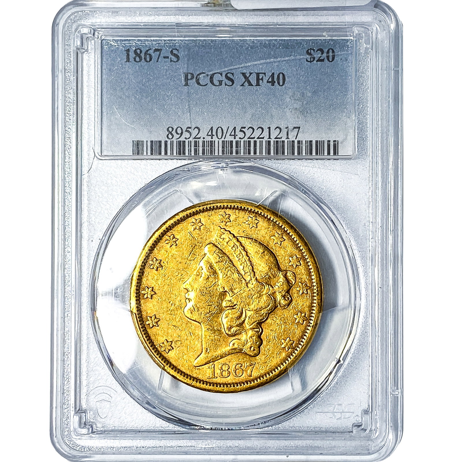1867-S $20 Gold Double Eagle PCGS XF40 (1 of 4)
