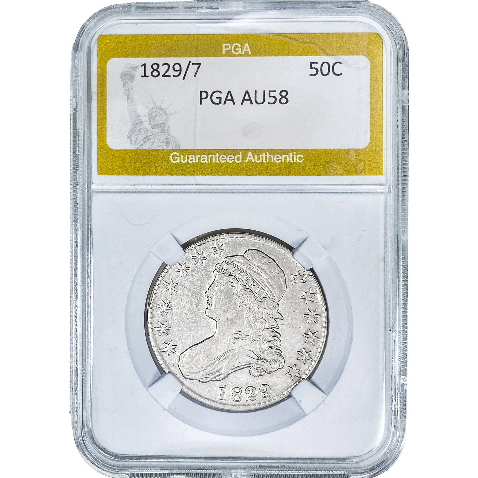 1829/7 Capped Bust Half Dollar PGA AU58: 1829/7 Capped Bust Half Dollar PGA AU58