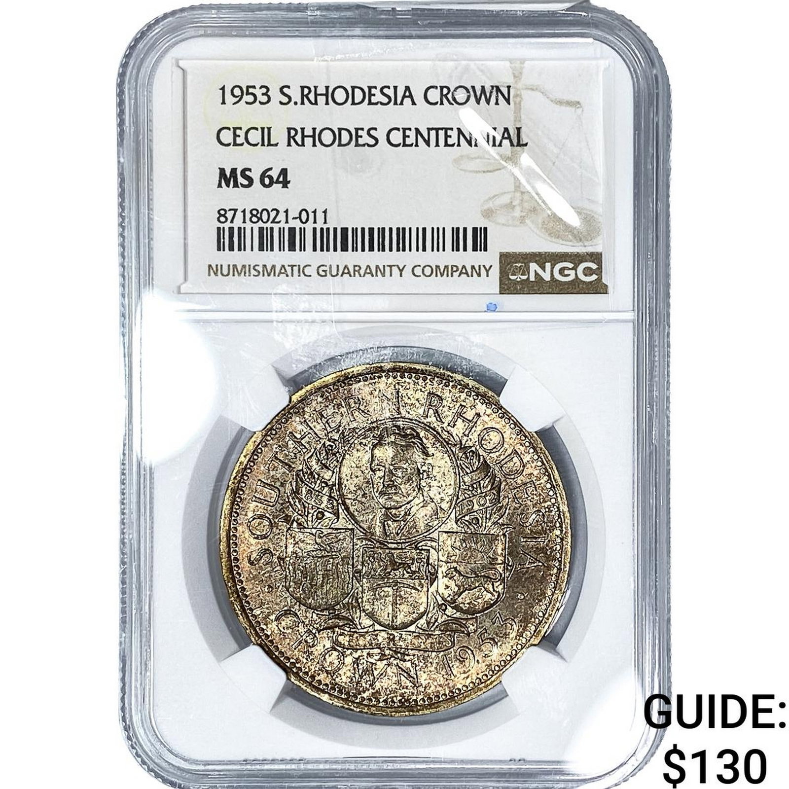 1953 S. Rhodesia Silver Crown NGC MS64: 1953 S. Rhodesia Silver Crown NGC MS64