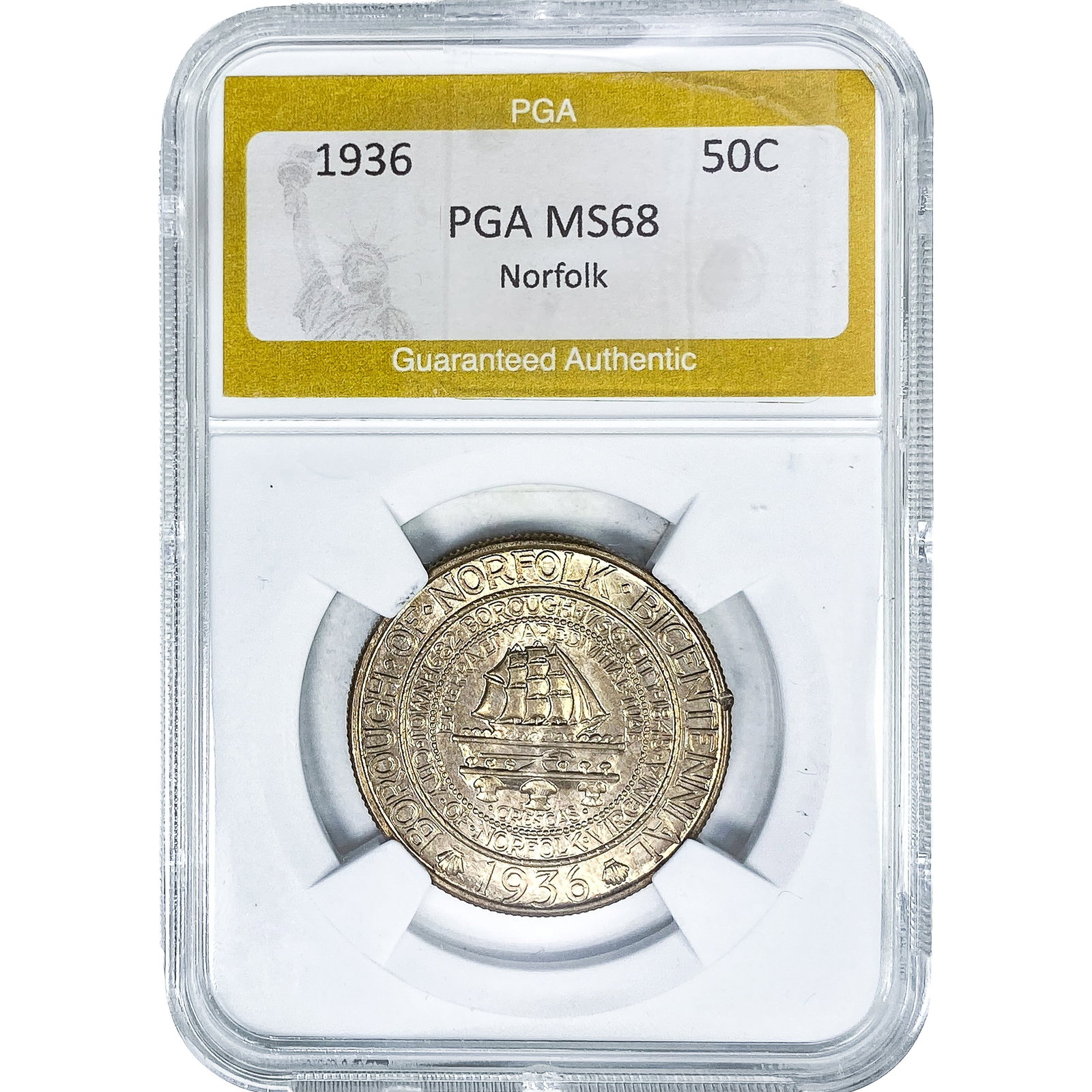 1936 Norfolk Half Dollar PGA MS68: 1936 Norfolk Half Dollar PGA MS68