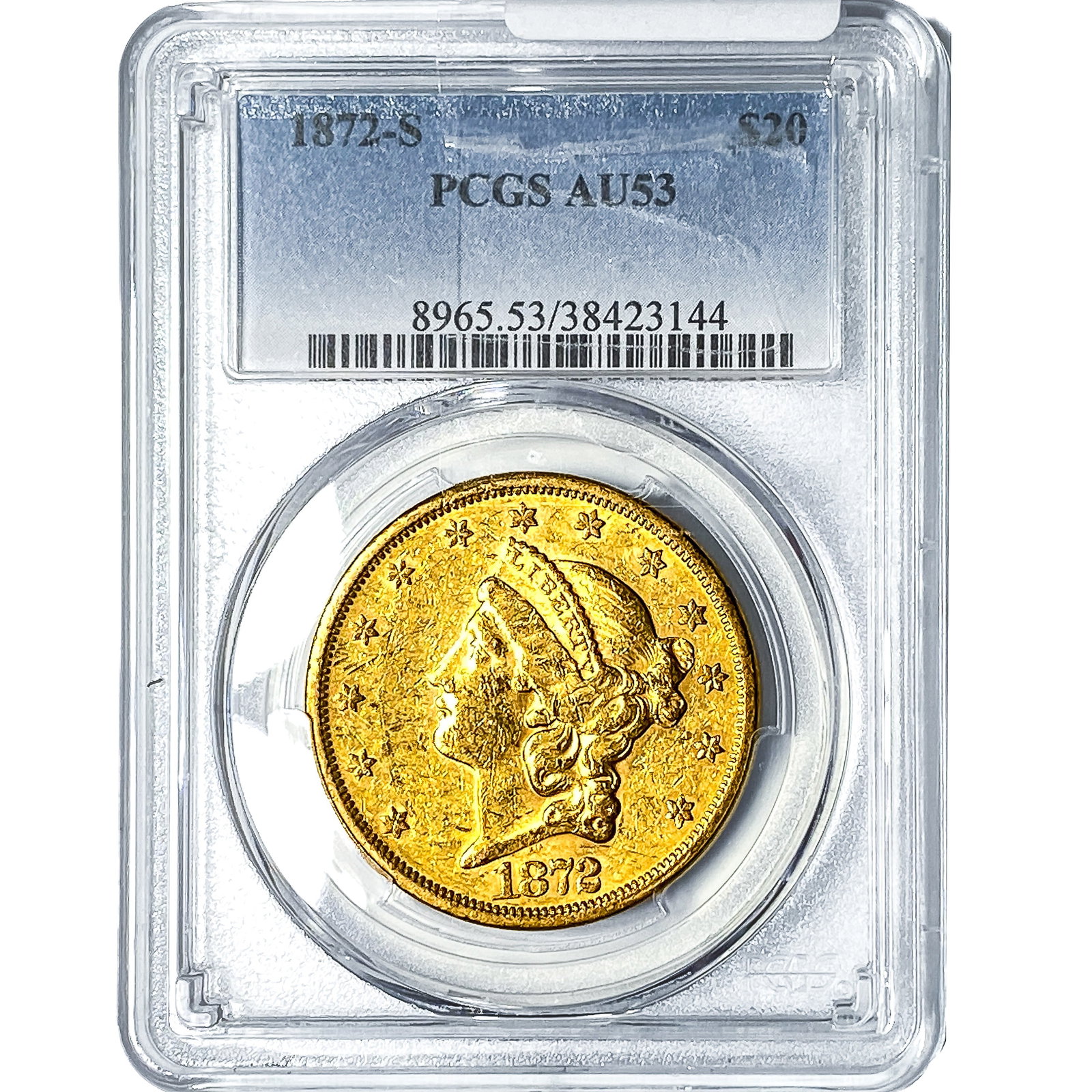 1872-S $20 Gold Double Eagle PCGS AU53: 1872-S $20 Gold Double Eagle PCGS AU53