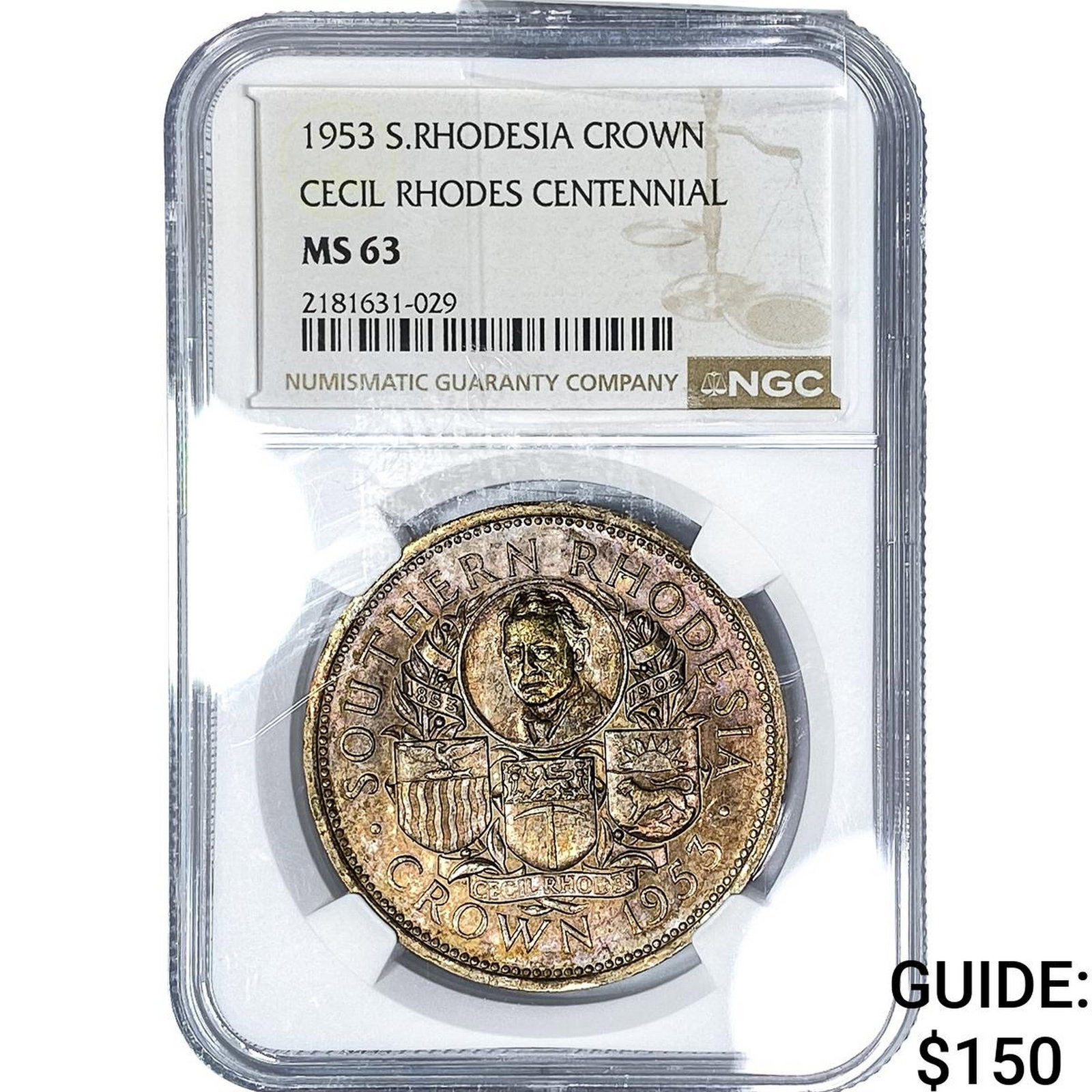 1953 S. Rhodesia Silver Crown NGC MS63: 1953 S. Rhodesia Silver Crown NGC MS63