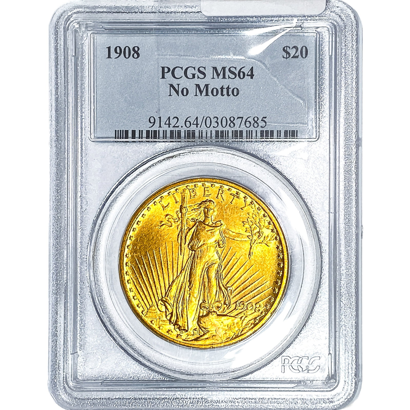 1908 $20 Gold Double Eagle PCGS MS64 No Motto: 1908 $20 Gold Double Eagle PCGS MS64 No Motto