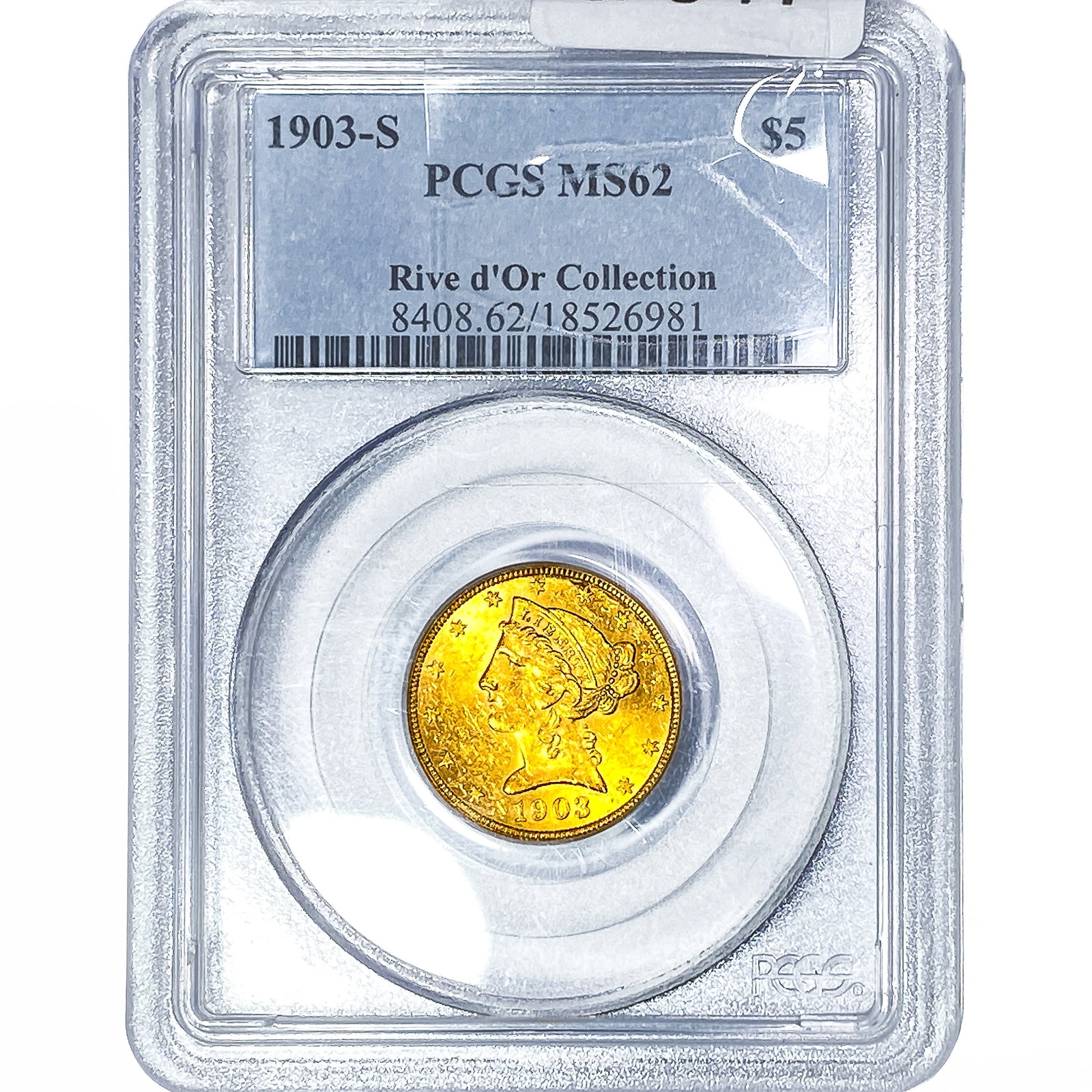1903-S $5 Gold Half Eagle PCGS MS62: 1903-S $5 Gold Half Eagle PCGS MS62