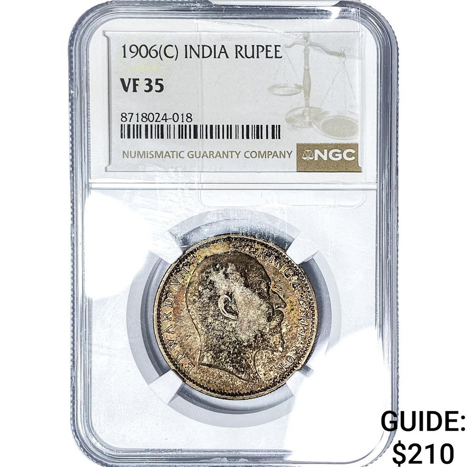 1906(C) British India Silver Rupee NGC VF35: 1906(C) British India Silver Rupee NGC VF35