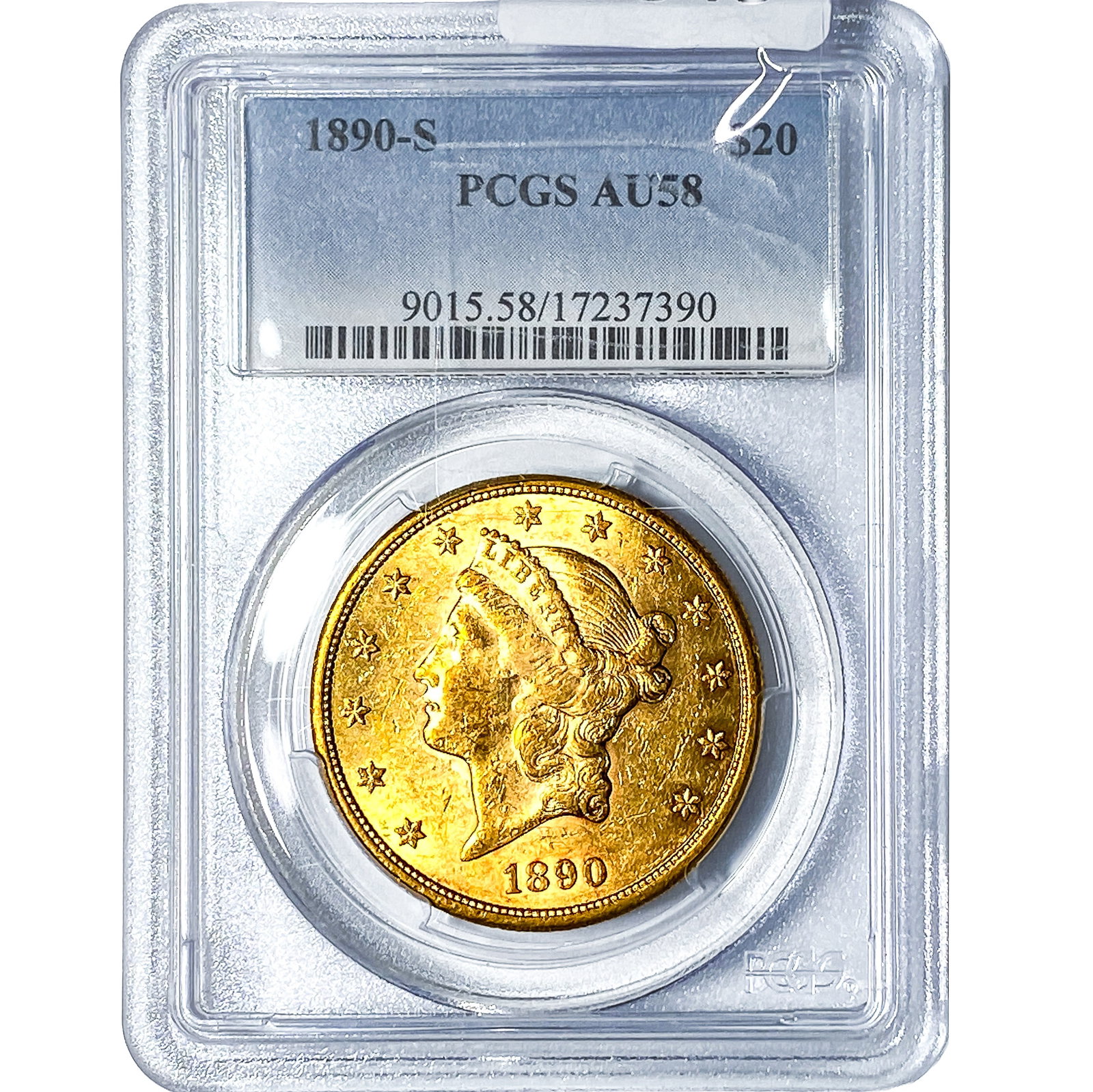 1890-S $20 Gold Double Eagle PCGS AU58: 1890-S $20 Gold Double Eagle PCGS AU58