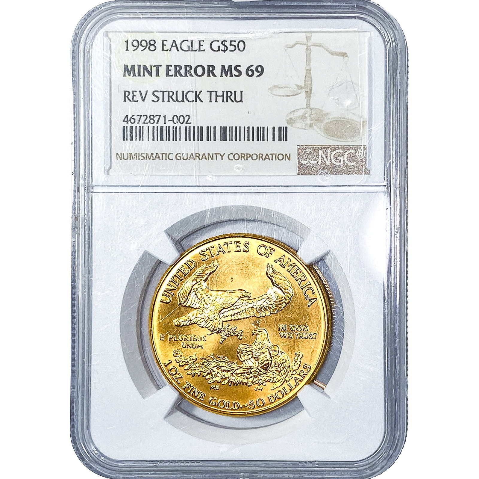 1998 $50 Gold American Eagle 1oz NGC MS69 Mint Error (1 of 4)
