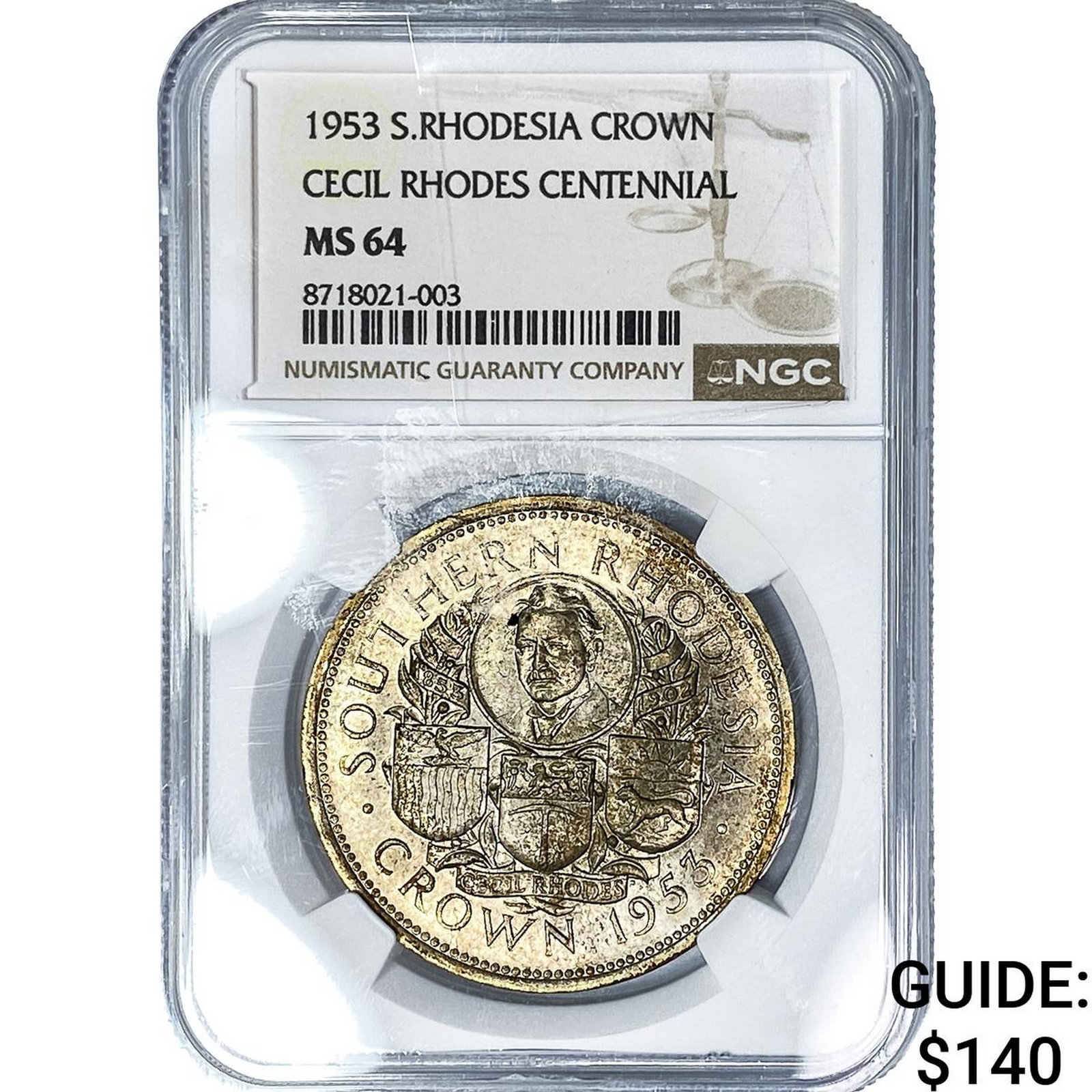 1953 S. Rhodesia Silver Crown NGC MS64: 1953 S. Rhodesia Silver Crown NGC MS64
