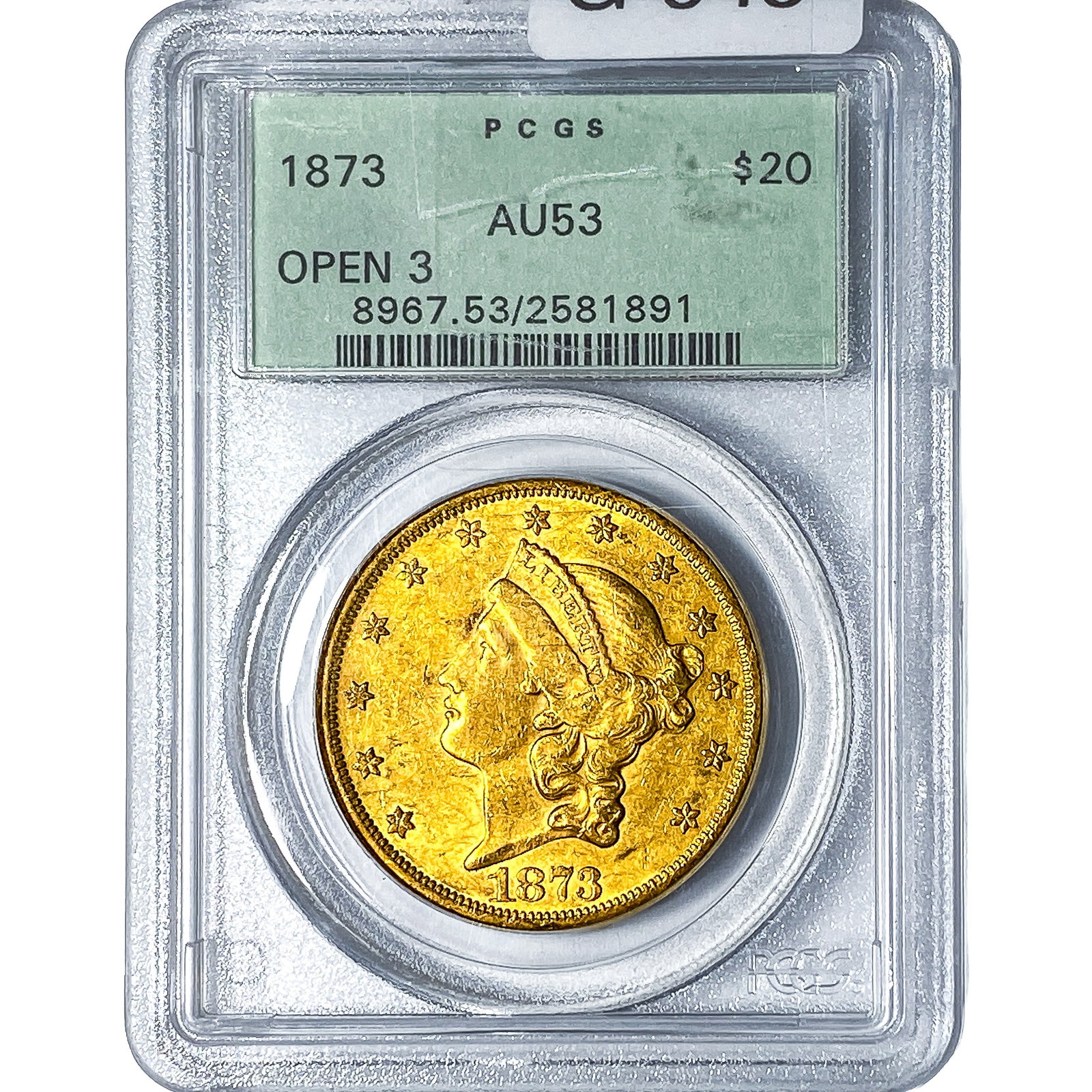 1873 $20 Gold Double Eagle PCGS AU53: 1873 $20 Gold Double Eagle PCGS AU53
