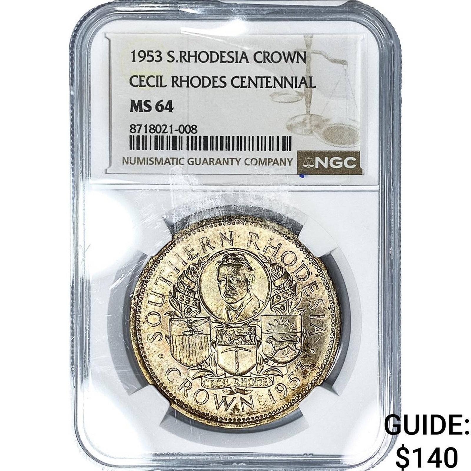 1953 S. Rhodesia Silver Crown NGC MS64: 1953 S. Rhodesia Silver Crown NGC MS64