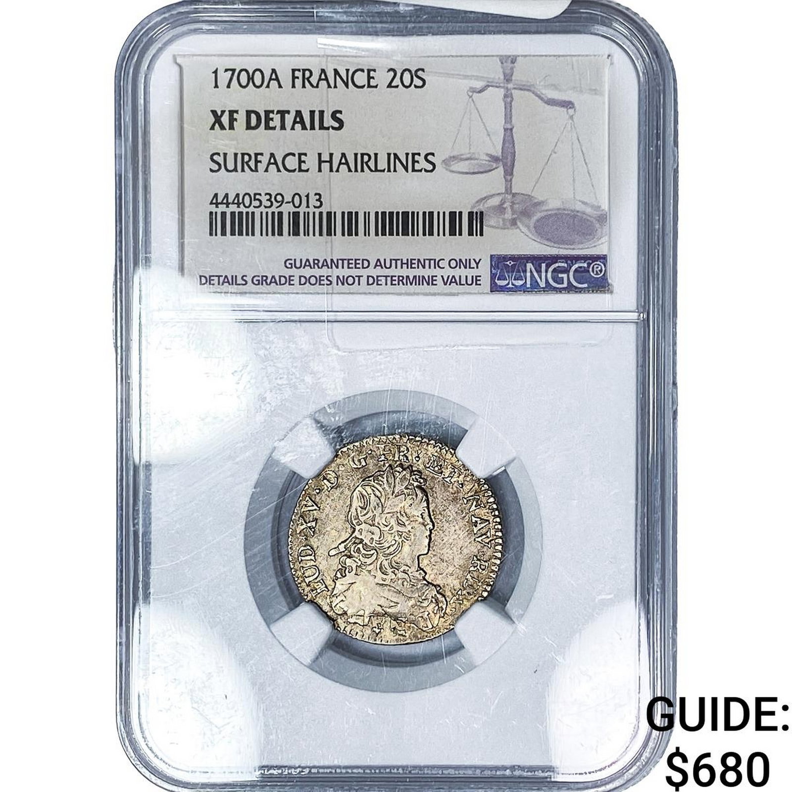 1700-A France Louis XV Silver 20 Sols NGC XF Details (1 of 2)