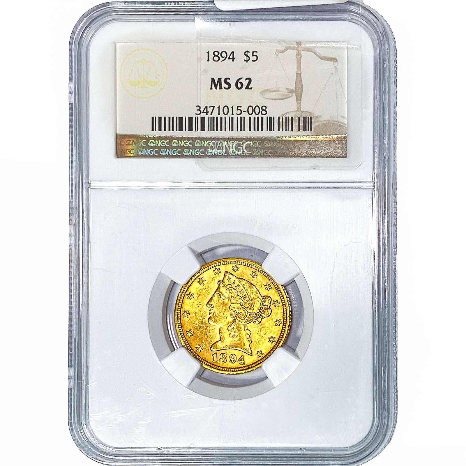 1894 $5 Gold Half Eagle NGC MS62: 1894 $5 Gold Half Eagle NGC MS62