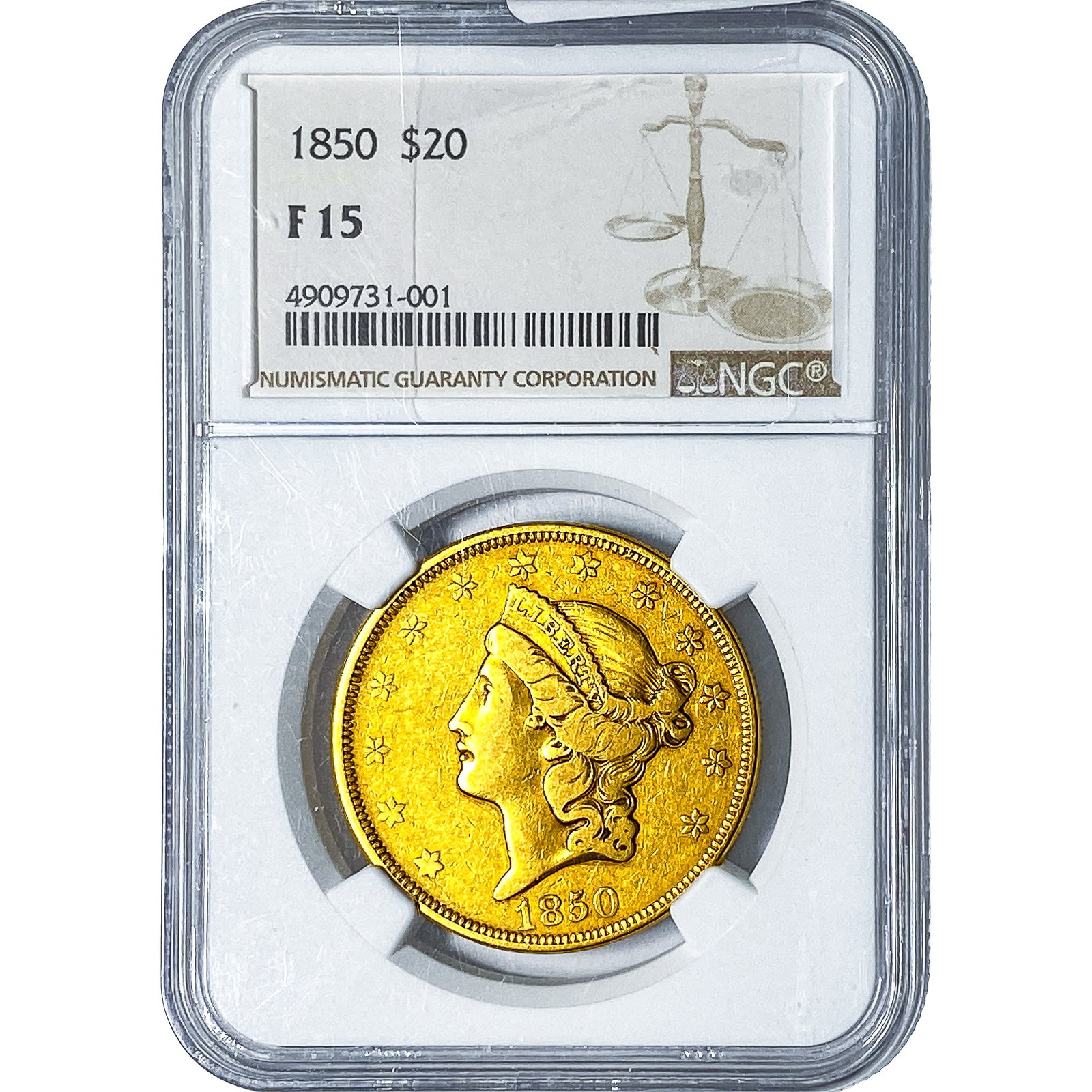 1850 $20 Gold Double Eagle NGC F15: 1850 $20 Gold Double Eagle NGC F15