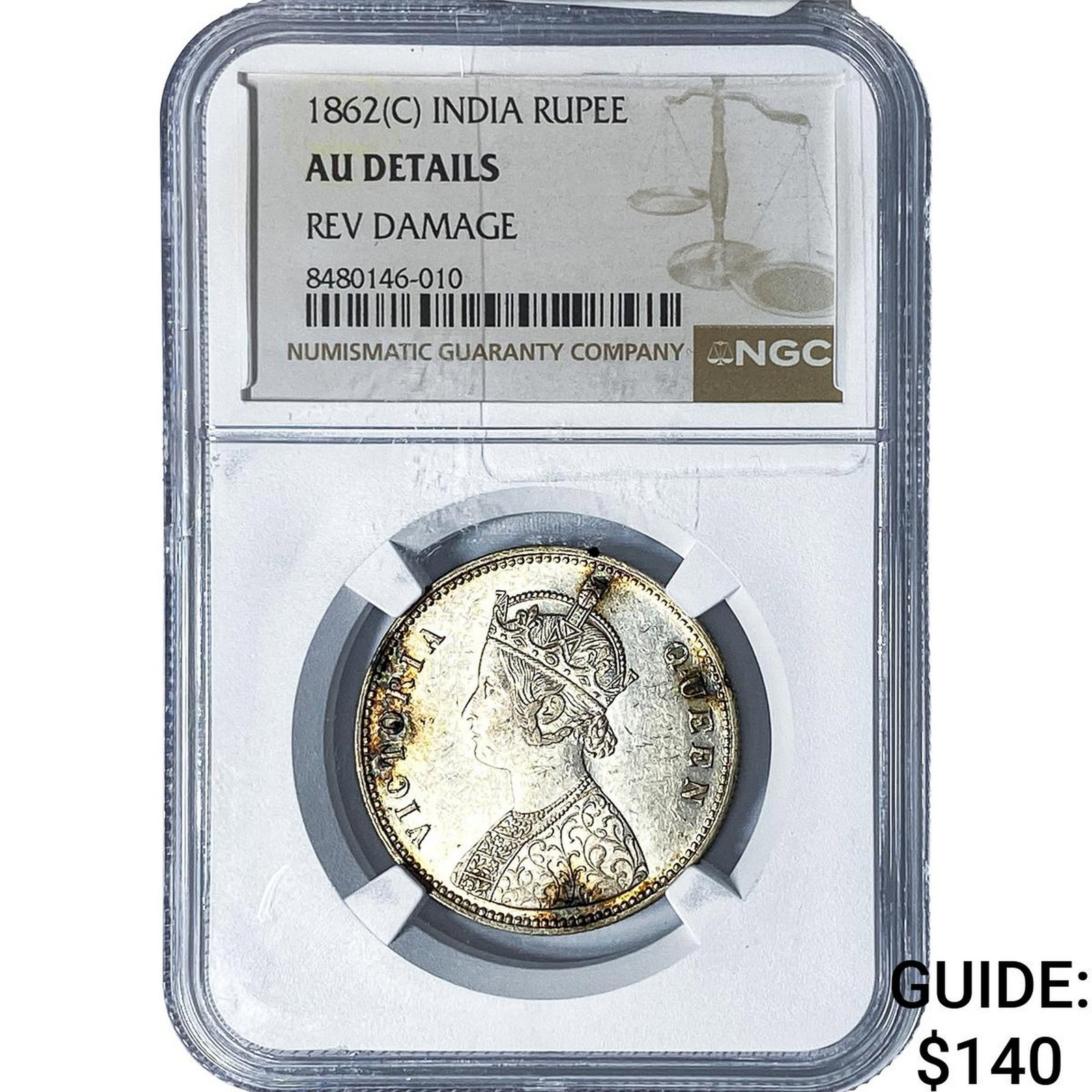 1862(C) British India Silver Rupee NGC AU Details (1 of 2)