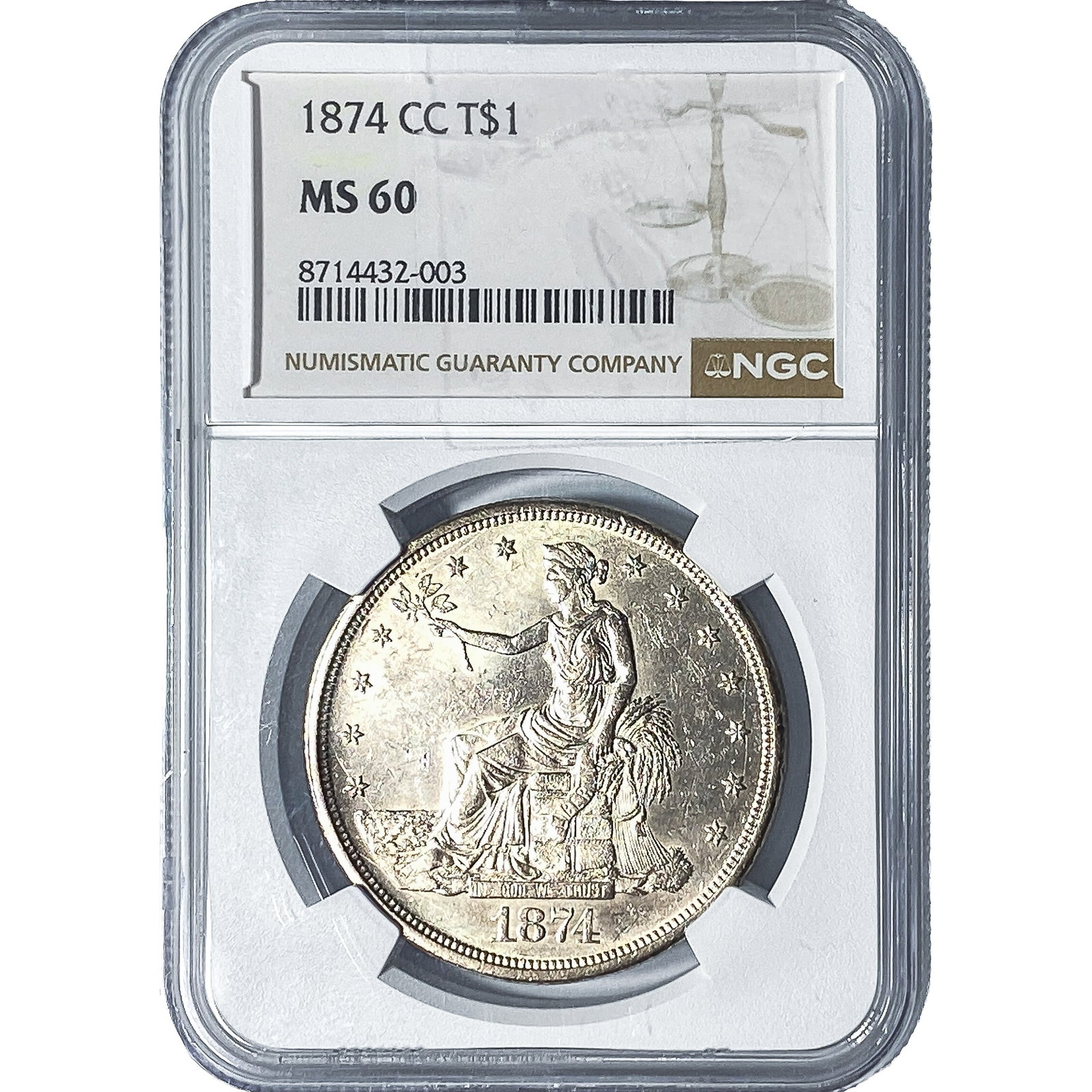 1874-CC Silver Trade Dollar NGC MS60 (1 of 4)