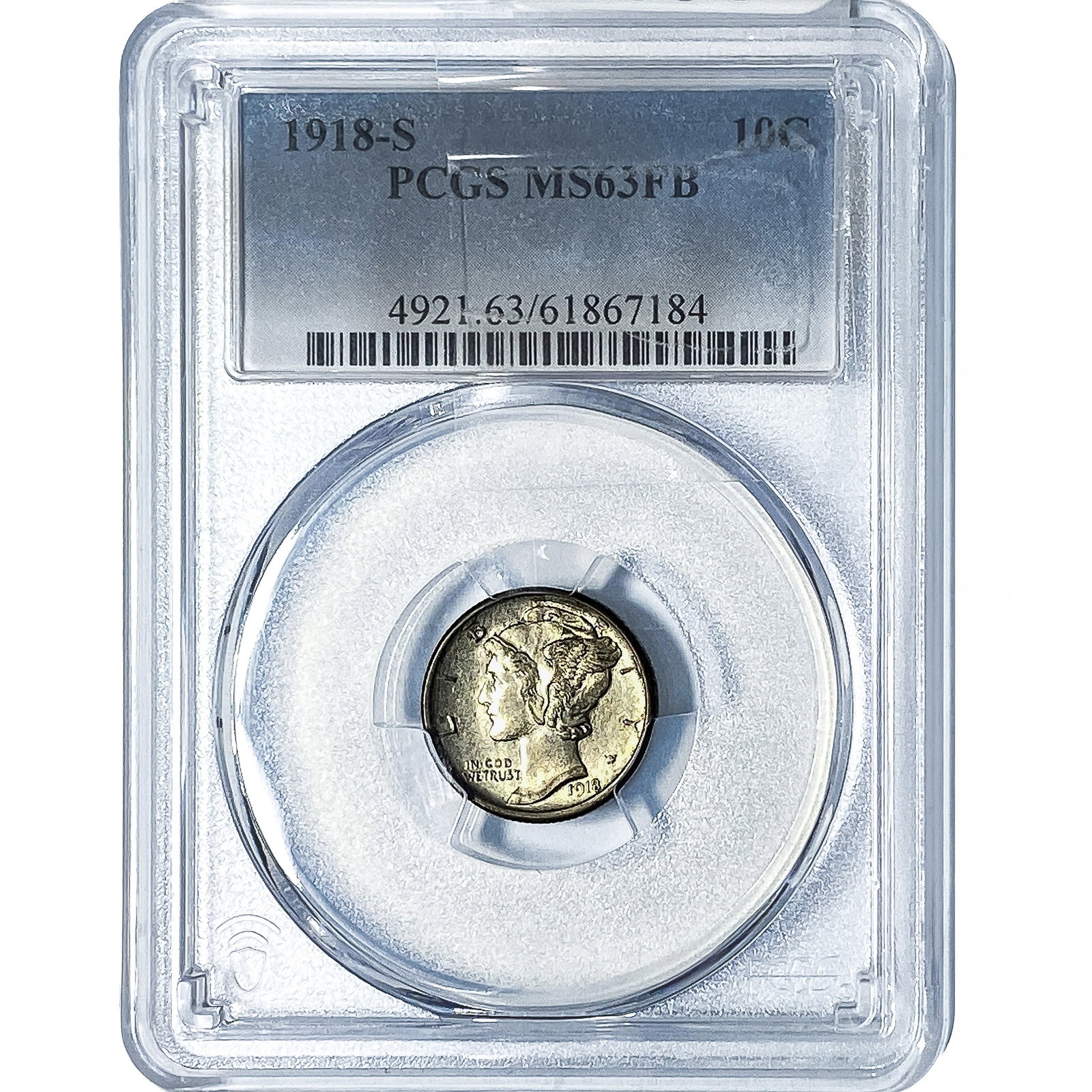1918-S Mercury Silver Dime PCGS MS63 FB: 1918-S Mercury Silver Dime PCGS MS63 FB