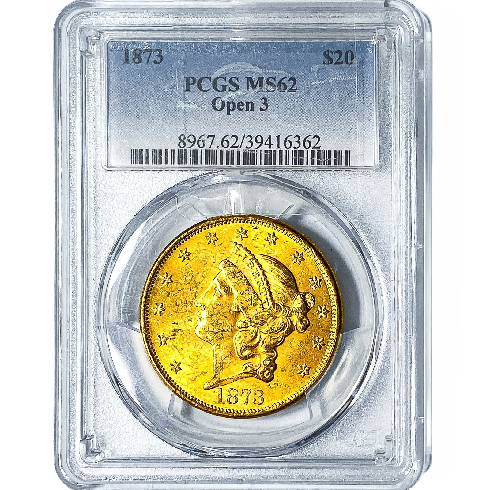 1873 $20 Gold Double Eagle PCGS MS62 Open 3: 1873 $20 Gold Double Eagle PCGS MS62 Open 3