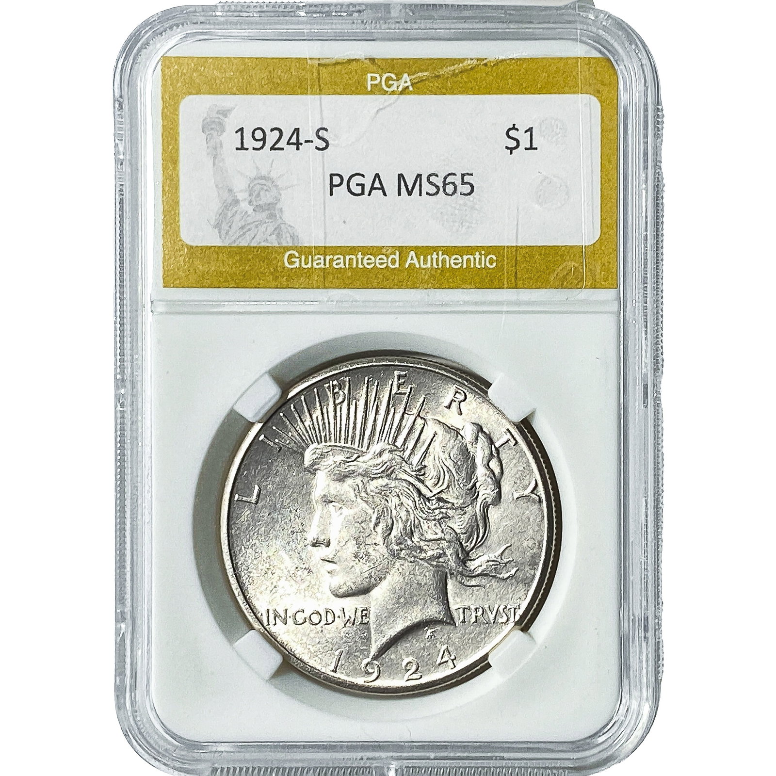 1924-S Silver Peace Dollar PGA MS65: 1924-S Silver Peace Dollar PGA MS65
