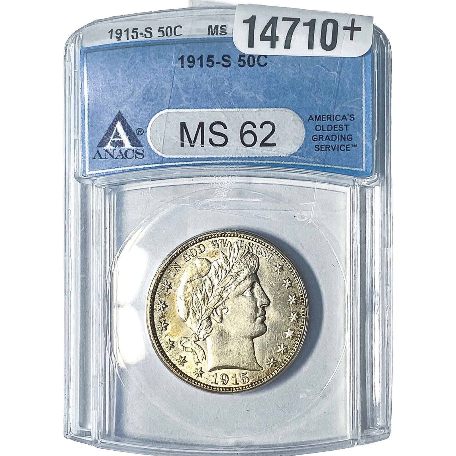 1915-S Barber Half Dollar ANACS MS62: 1915-S Barber Half Dollar ANACS MS62