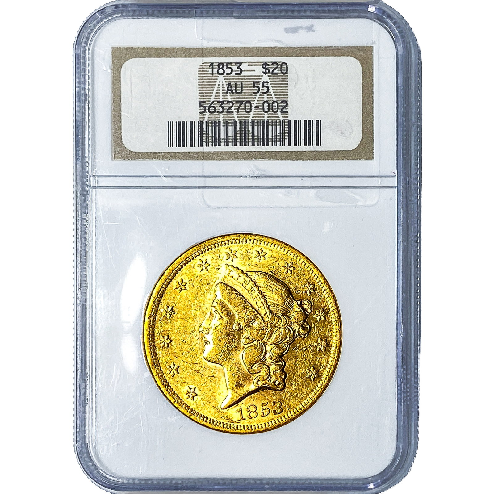 1853 $20 Gold Double Eagle NGC AU55: 1853 $20 Gold Double Eagle NGC AU55