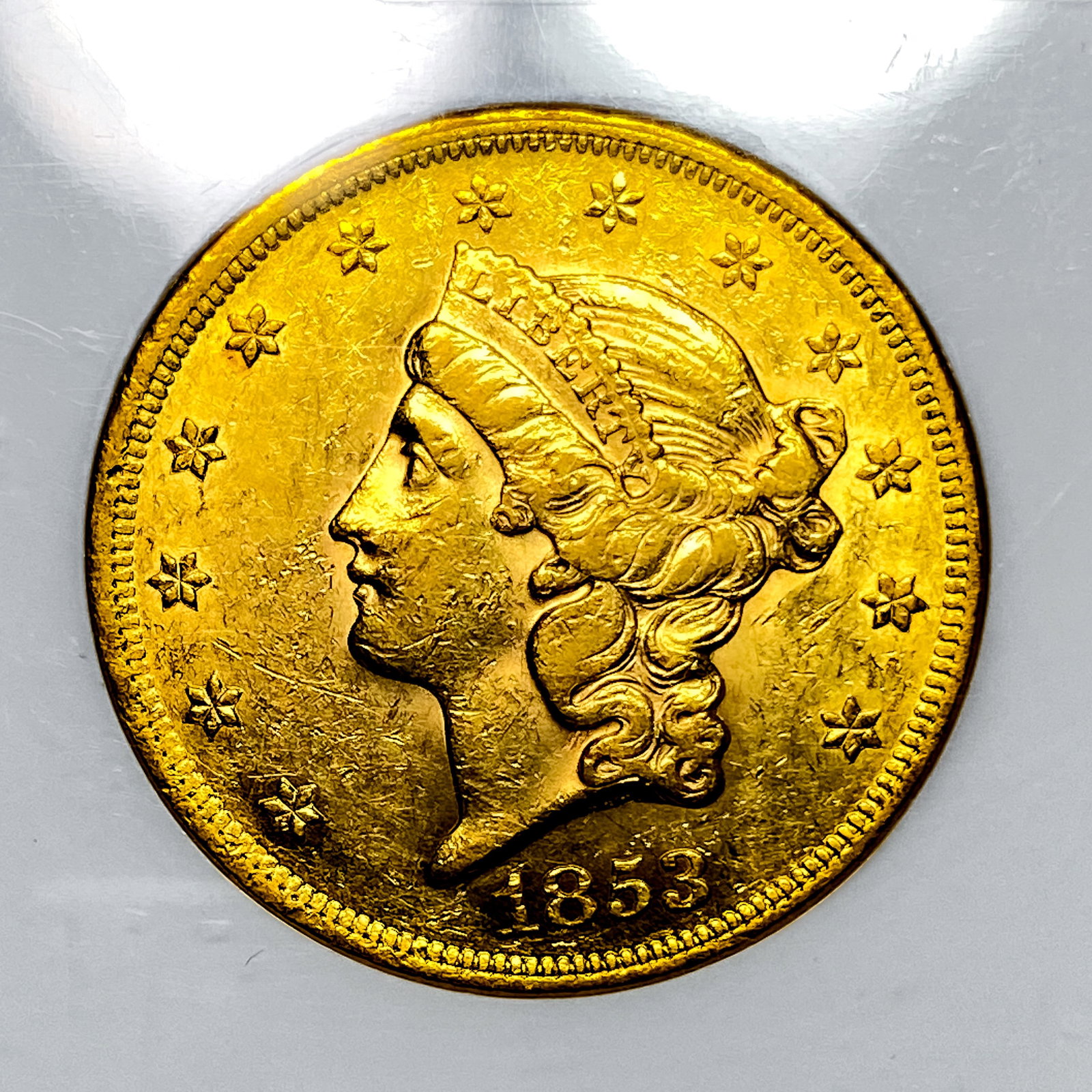 1853 $20 Gold Double Eagle NGC AU55 - 3