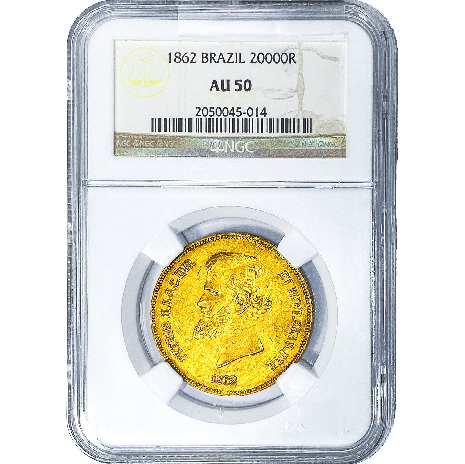 1862 Brazil 20000R NGC AU50: 1862 Brazil 20000R NGC AU50