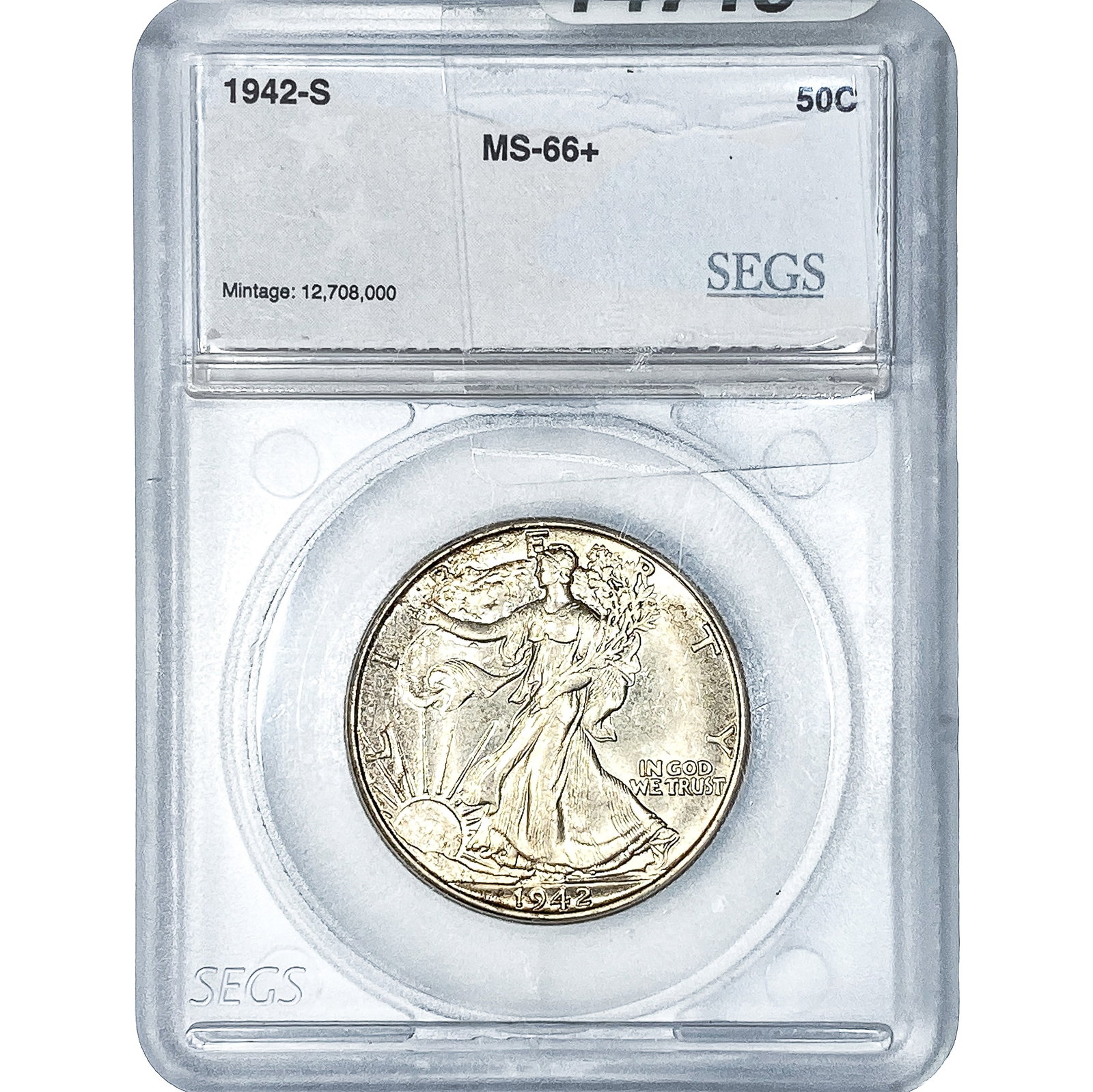 1942-S Walking Liberty Half Dollar SEGS MS66+: 1942-S Walking Liberty Half Dollar SEGS MS66+