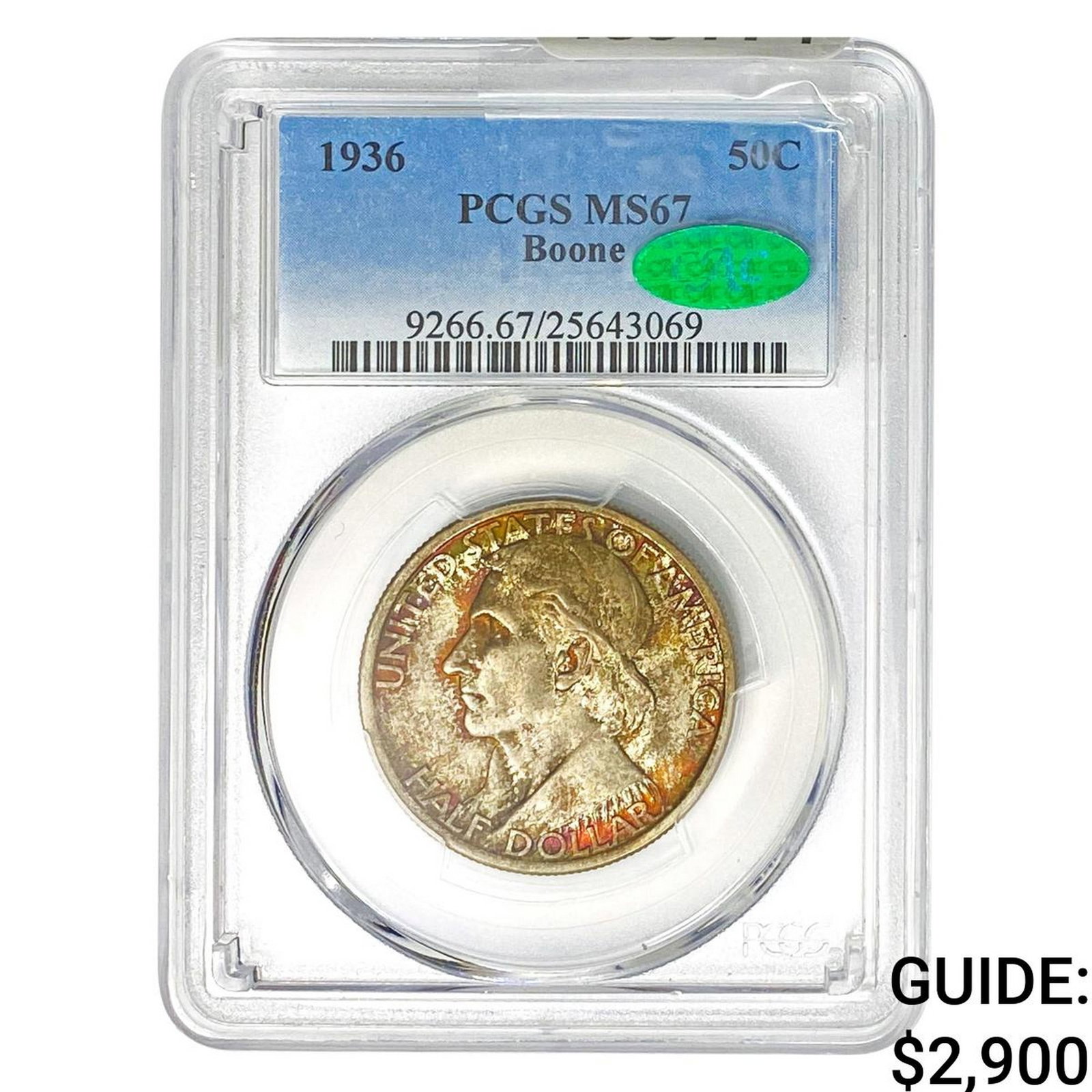 1936 CAC Boone Half Dollar PCGS MS67: 1936 CAC Boone Half Dollar PCGS MS67