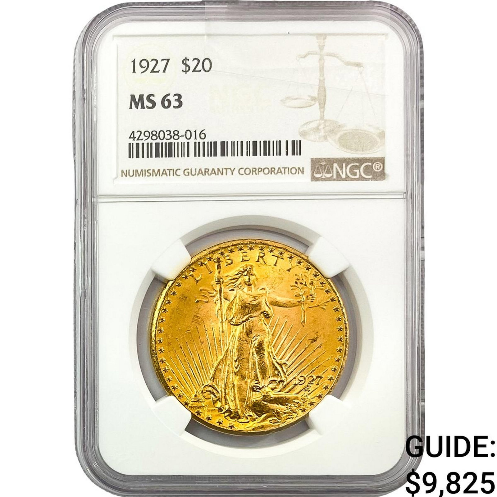1927 $20 Gold Double Eagle NGC MS63: 1927 $20 Gold Double Eagle NGC MS63
