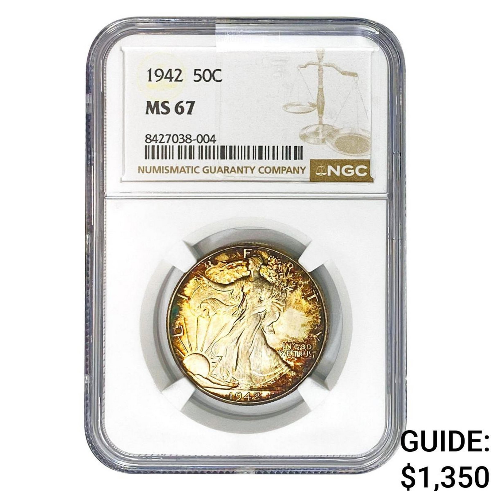 1942 Walking Liberty Half Dollar NGC MS67: 1942 Walking Liberty Half Dollar NGC MS67