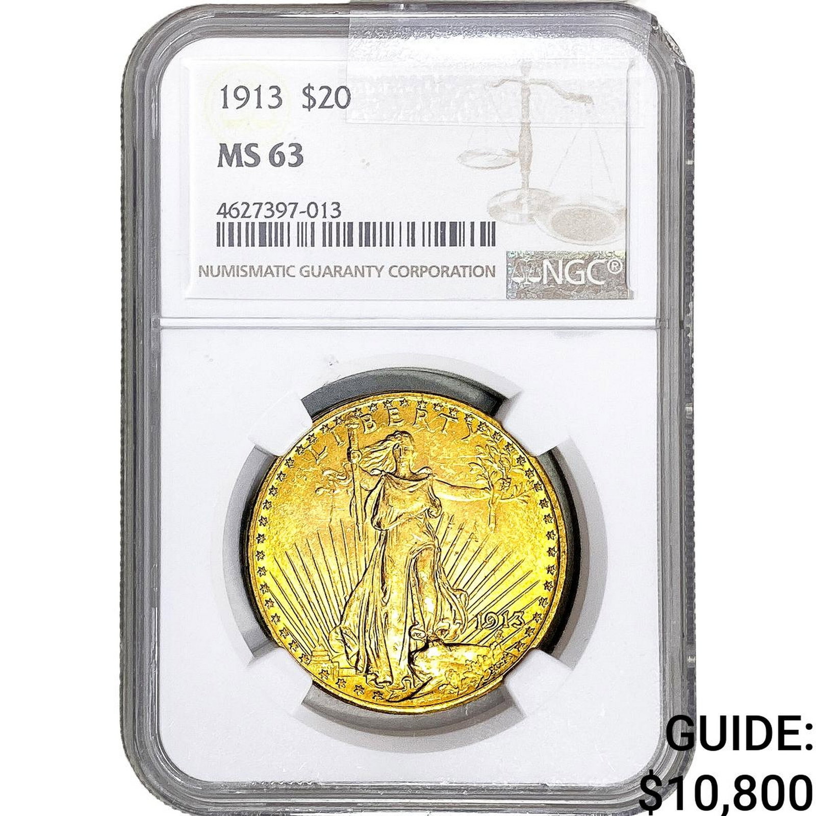 1913 $20 Gold Double Eagle NGC MS63: 1913 $20 Gold Double Eagle NGC MS63