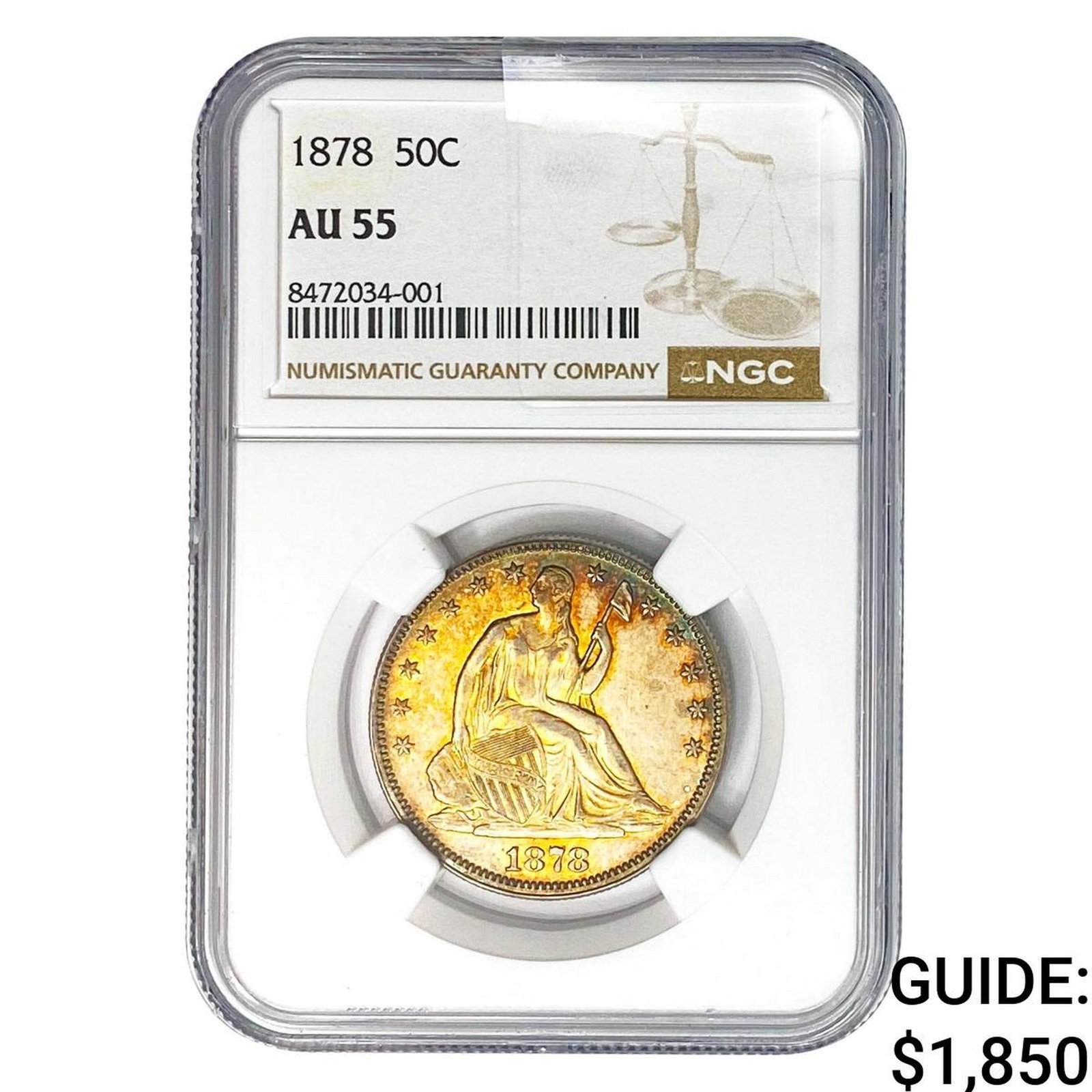 1878 Seated Liberty Half Dollar NGC AU55: 1878 Seated Liberty Half Dollar NGC AU55