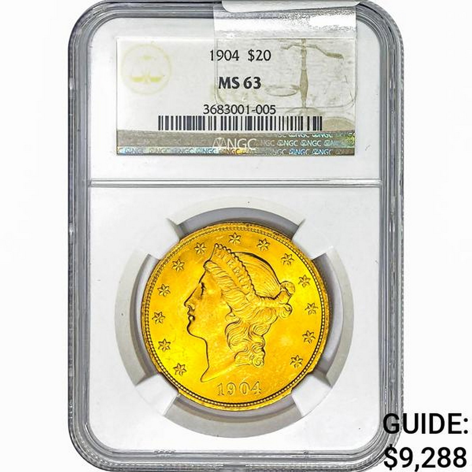 1904 $20 Gold Double Eagle NGC MS63: 1904 $20 Gold Double Eagle NGC MS63