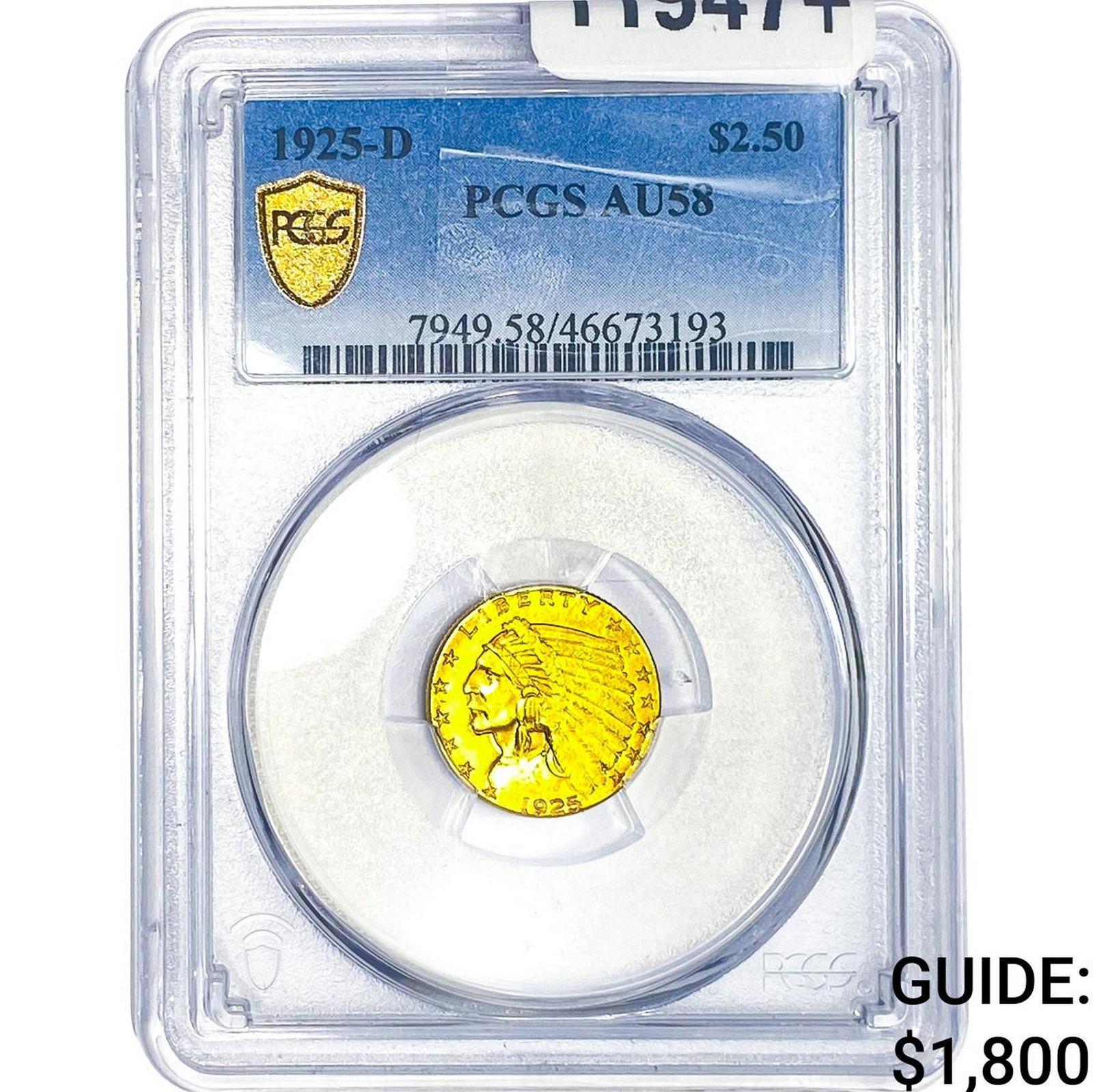 1925-D $2.50 Gold Quarter Eagle PCGS AU58: 1925-D $2.50 Gold Quarter Eagle PCGS AU58