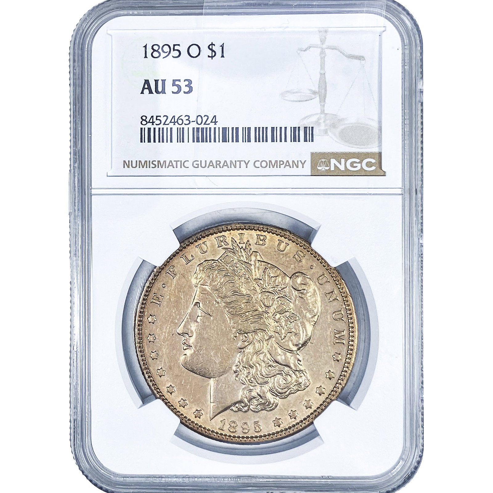 1895-O Morgan Silver Dollar NGC AU53: 1895-O Morgan Silver Dollar NGC AU53