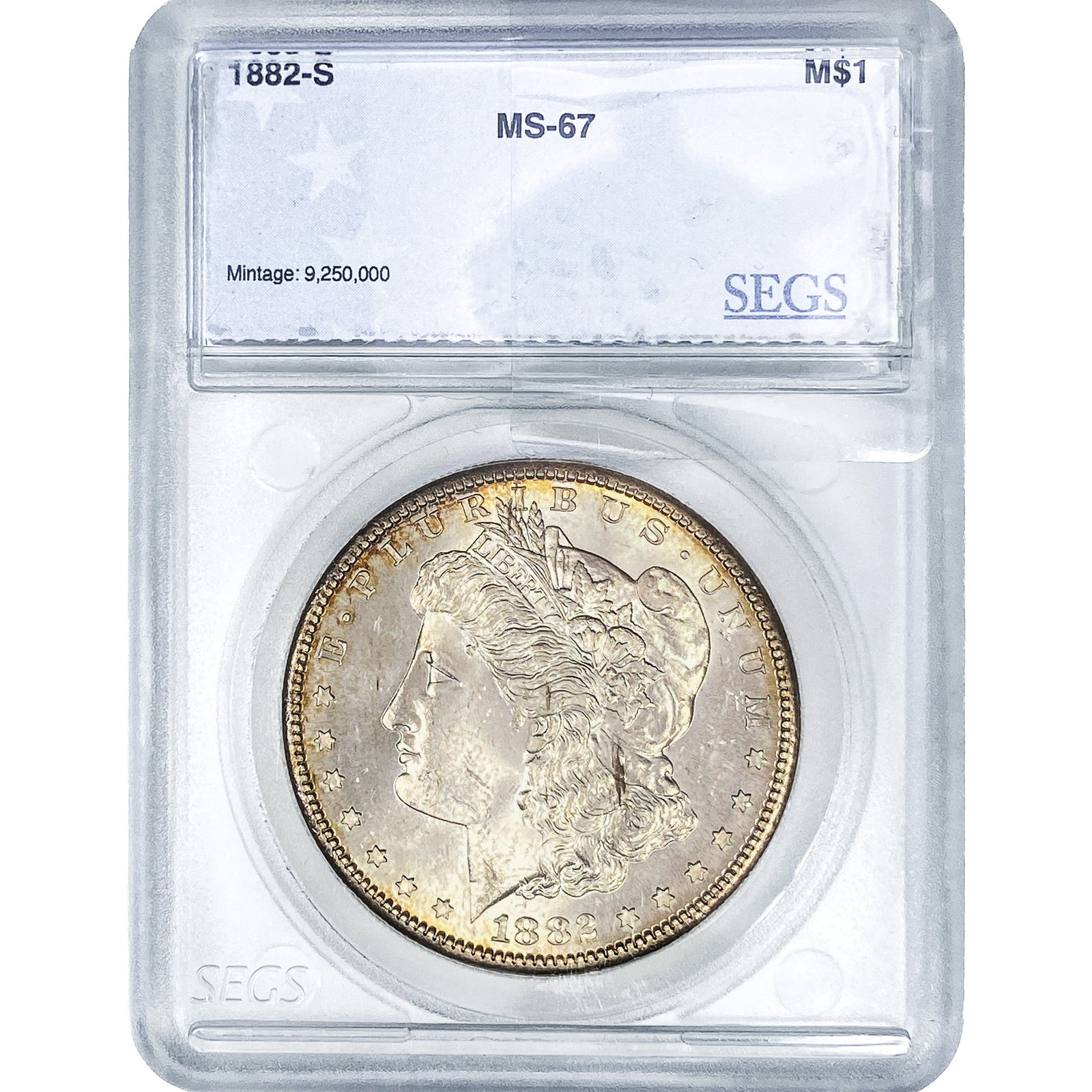 1882-S Morgan Silver Dollar SEGS MS67: 1882-S Morgan Silver Dollar SEGS MS67