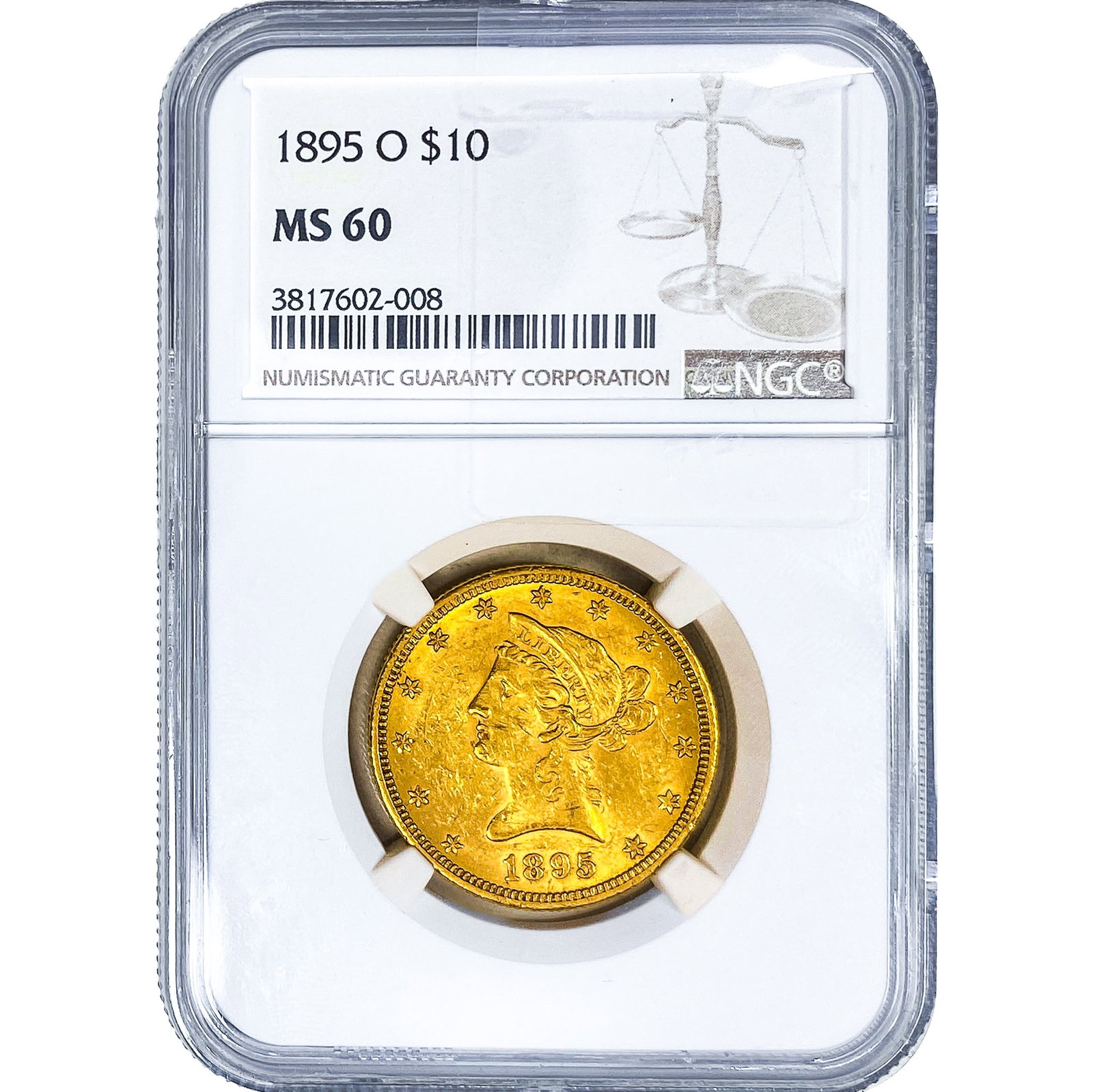 1895-O $10 Gold Eagle NGC MS60: 1895-O $10 Gold Eagle NGC MS60